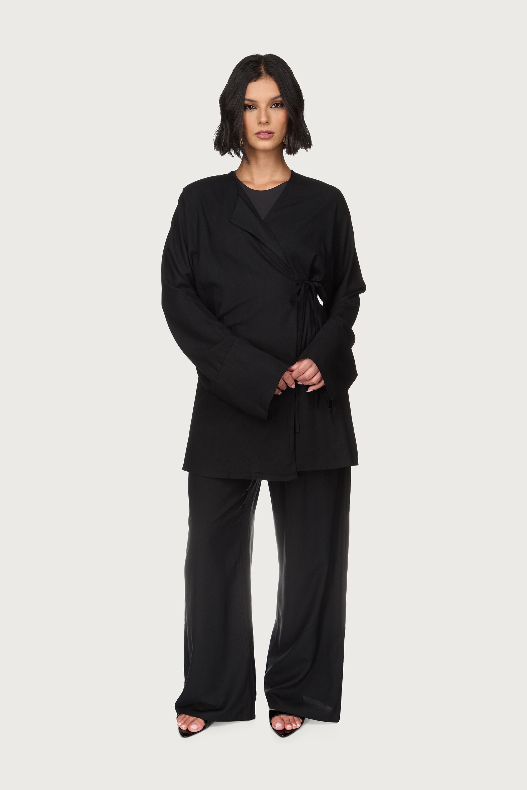 Maya Linen Matching Top & Pants Set - Black