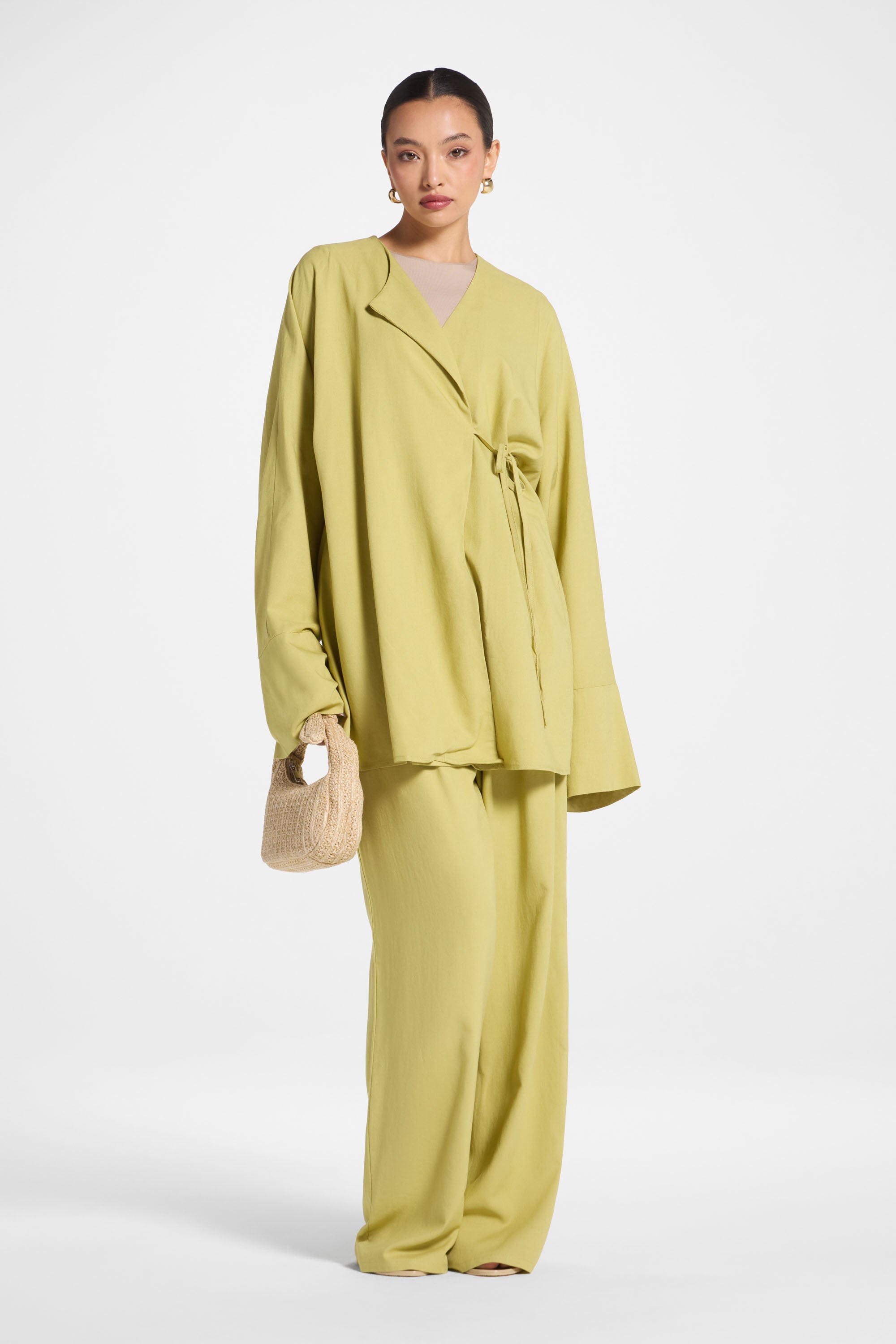 Maya Linen Matching Top & Pants Set - Citron Abayas Veiled 