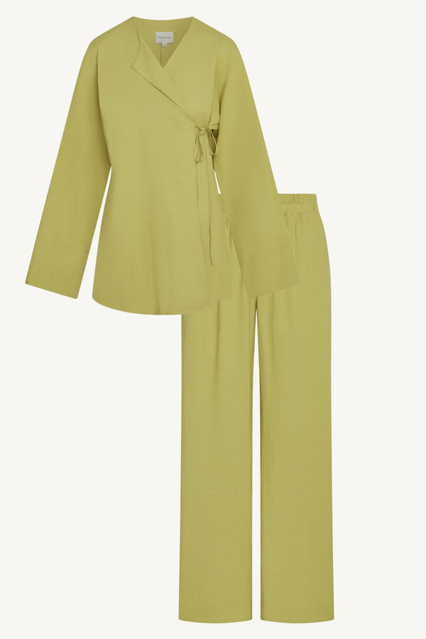 Maya Linen Matching Top & Pants Set - Citron Abayas Veiled 