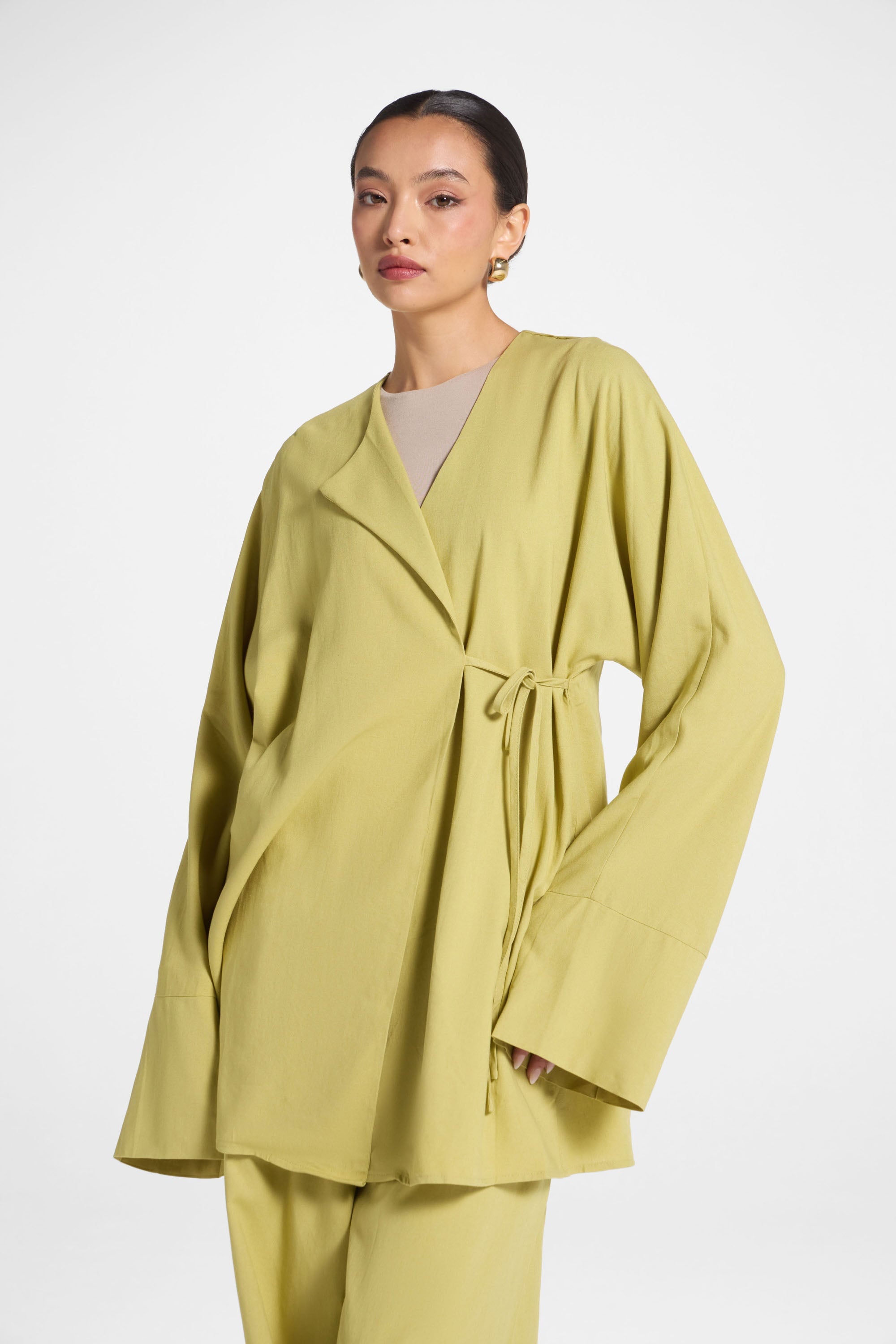 Maya Linen Matching Top & Pants Set - Citron Abayas Veiled 
