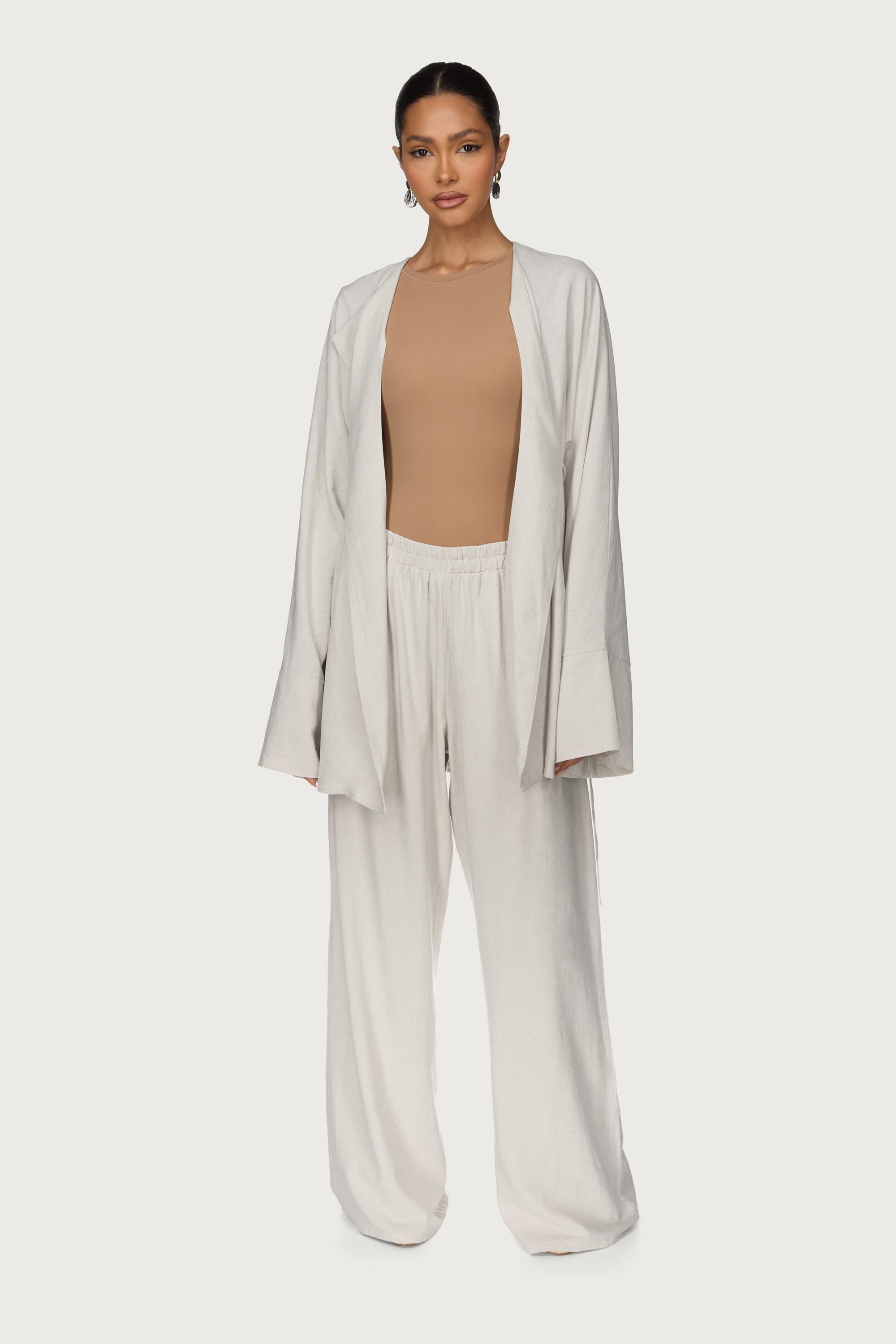 Maya Linen Matching Top & Pants Set - Off White Abayas Veiled 