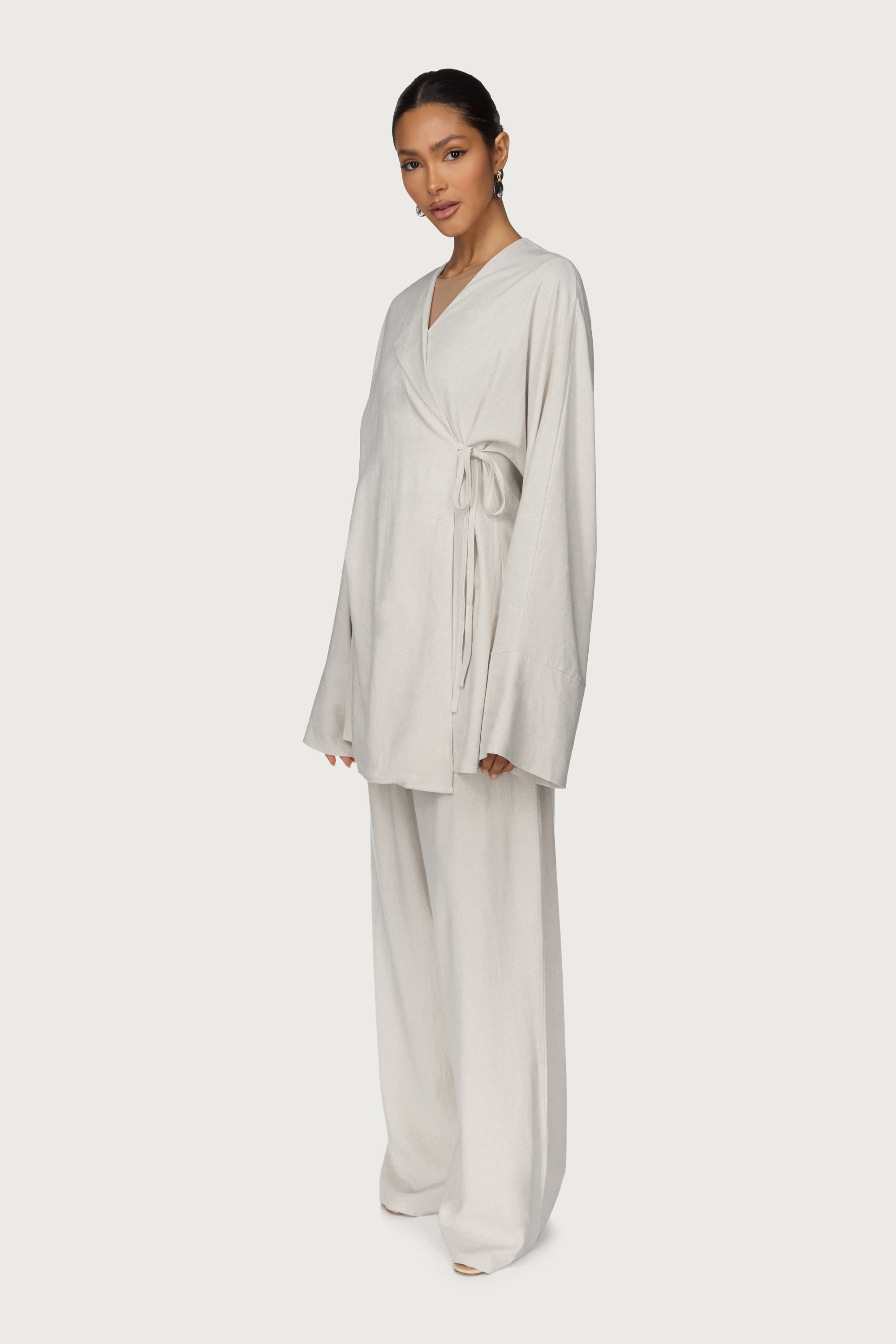 Maya Linen Matching Top & Pants Set - Off White Abayas Veiled 
