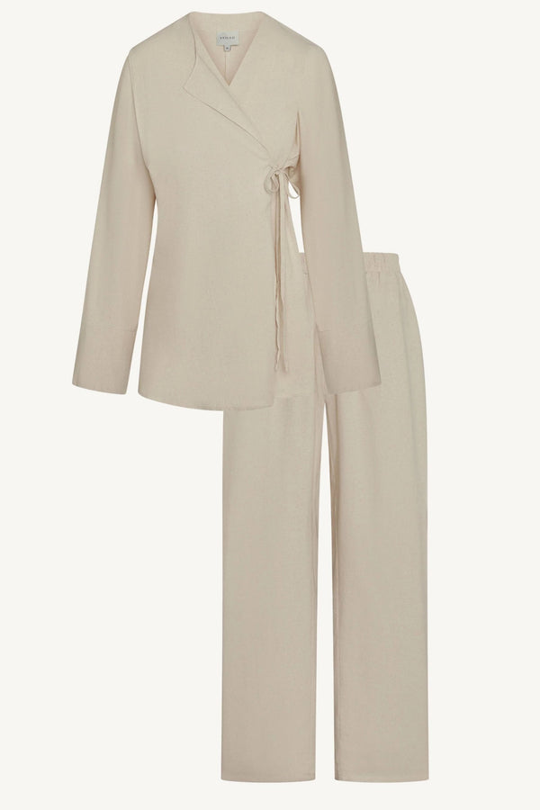 Maya Linen Matching Top & Pants Set - Off White Abayas Veiled 