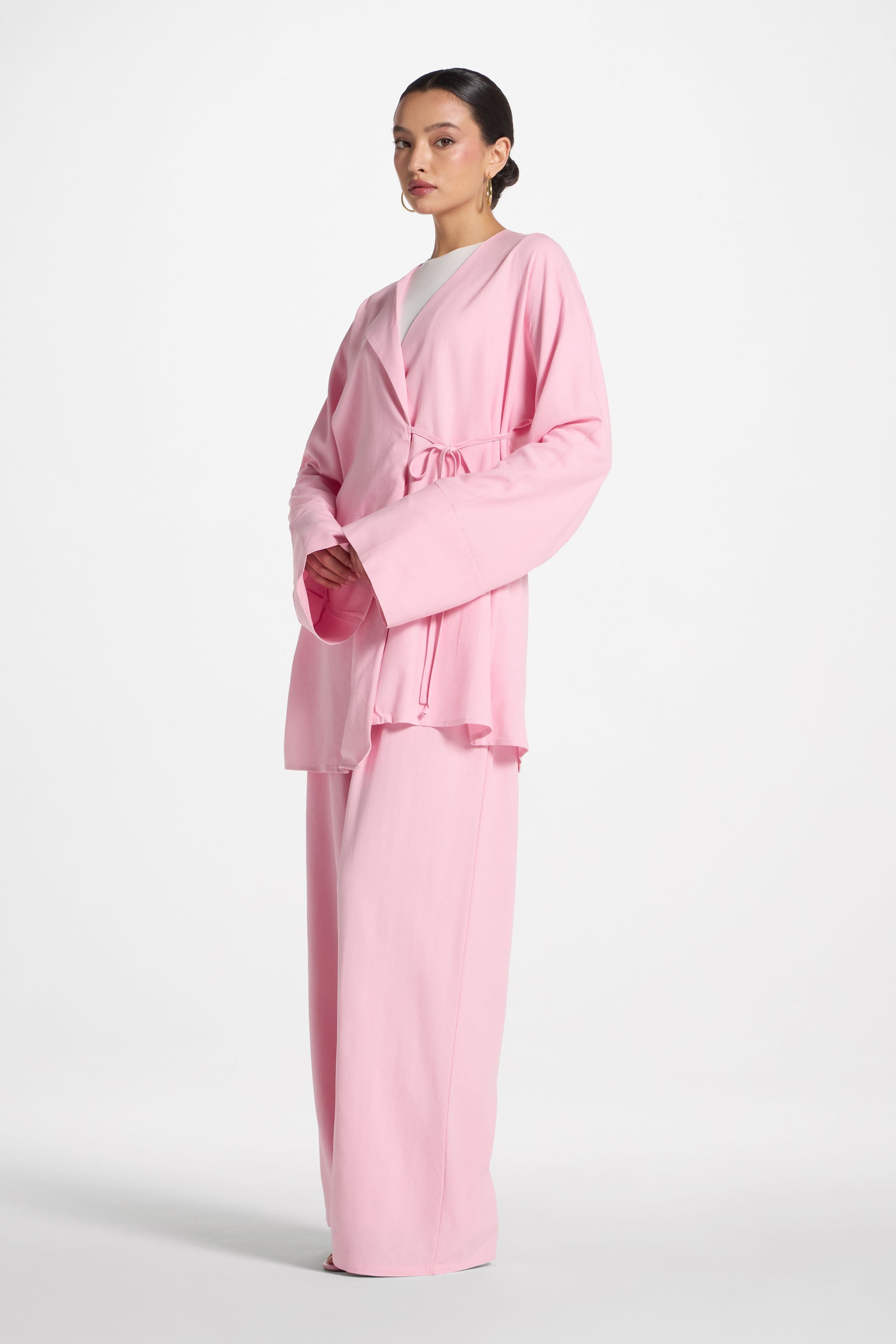 Maya Linen Matching Top & Pants Set - Summer Pink Abayas Veiled 