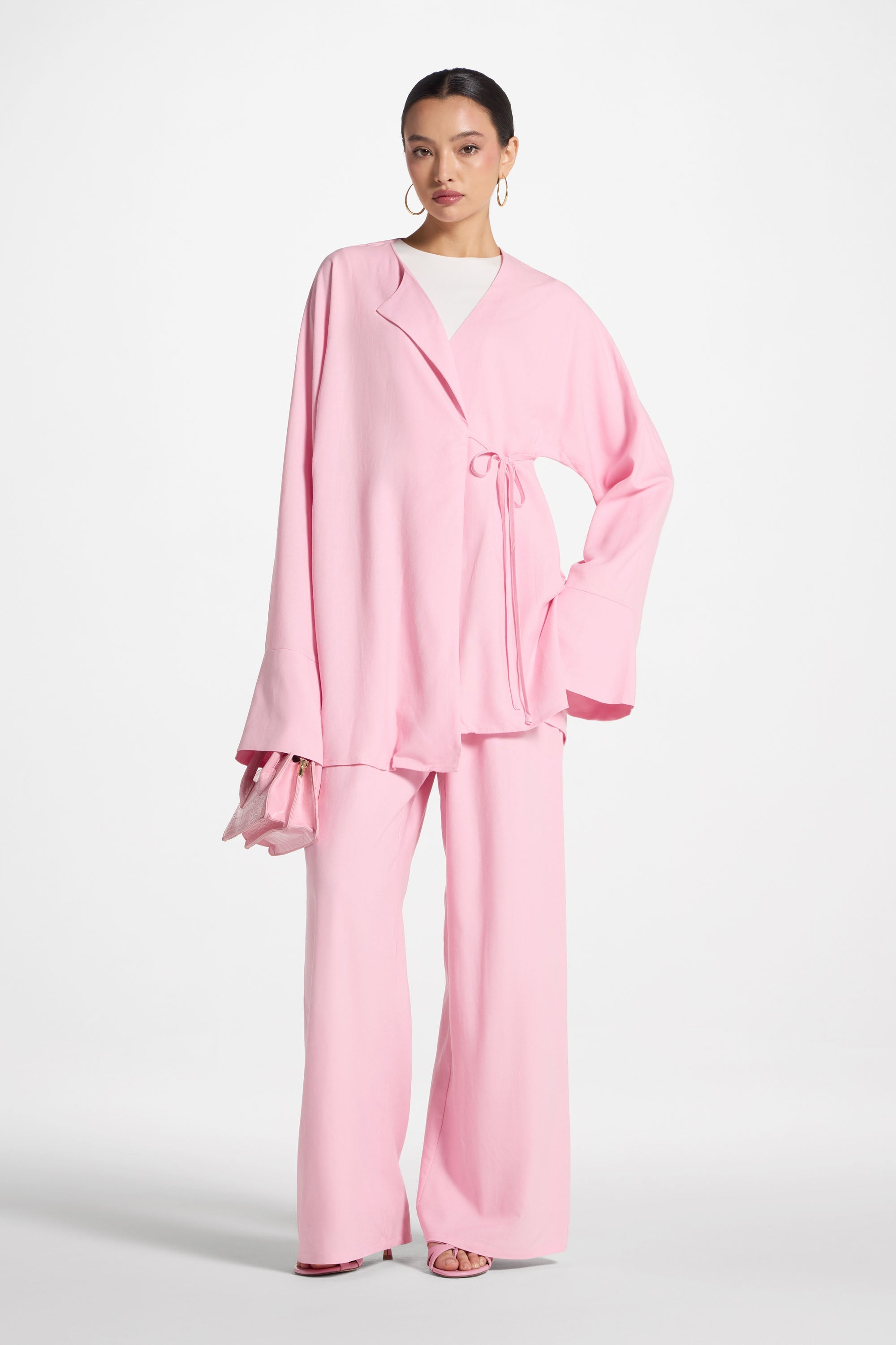 Maya Linen Matching Top & Pants Set - Summer Pink Abayas Veiled 