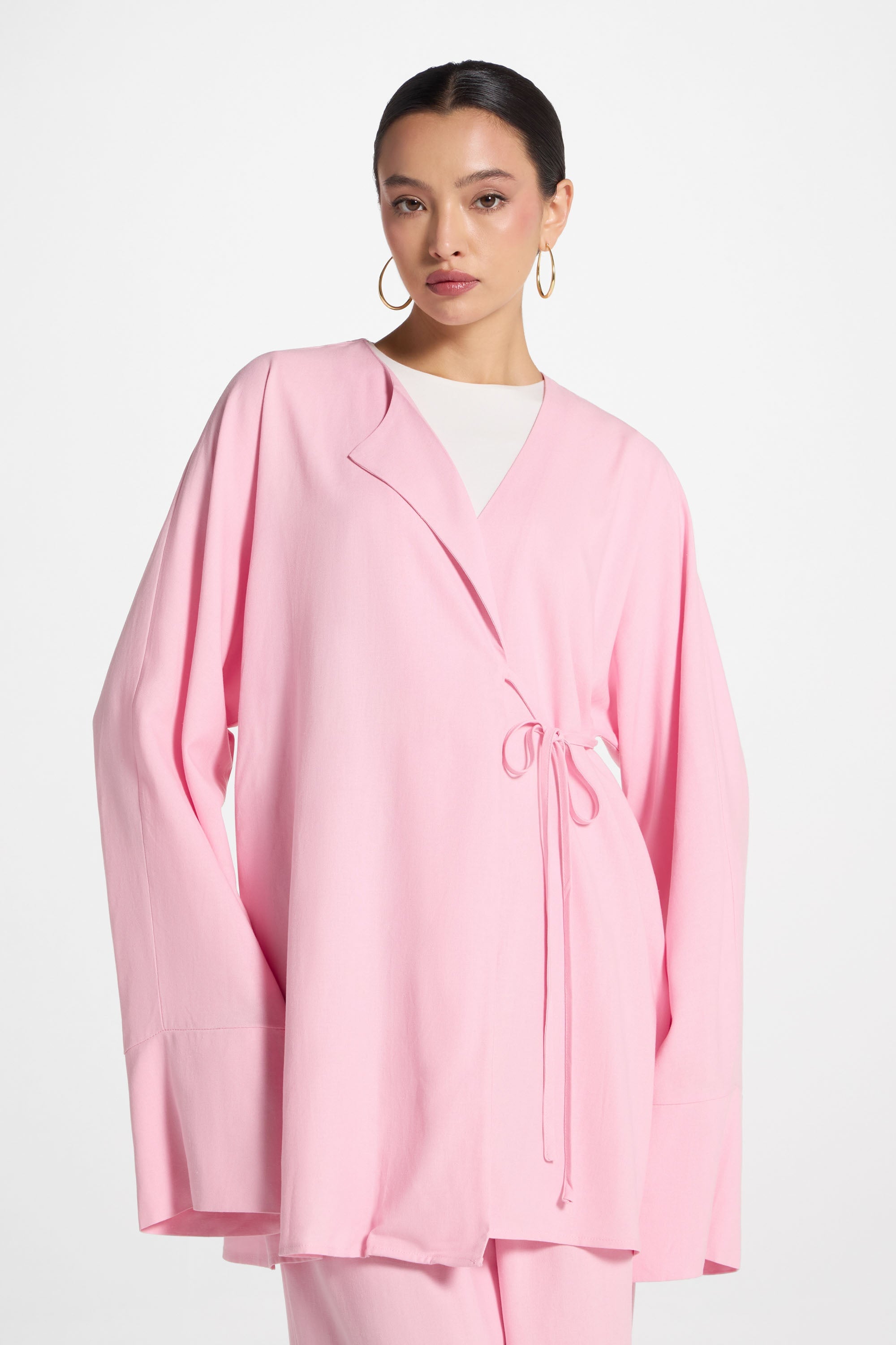 Maya Linen Matching Top & Pants Set - Summer Pink Abayas Veiled 