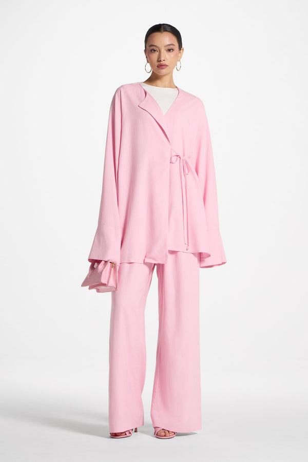 Maya Linen Matching Top & Pants Set - Summer Pink Abayas Veiled 