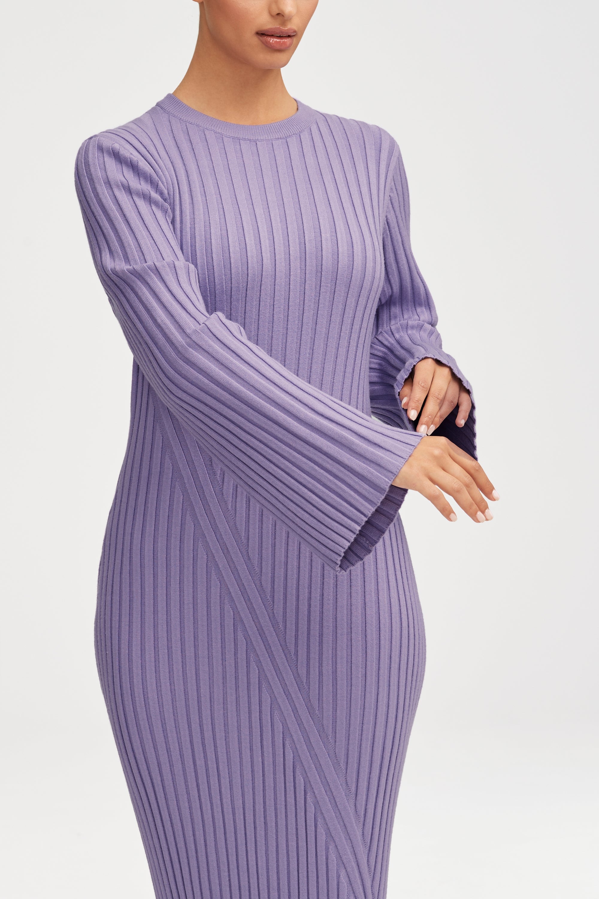 Melanie Ribbed Knit Maxi Dress - Lavender Clothing Veiled 