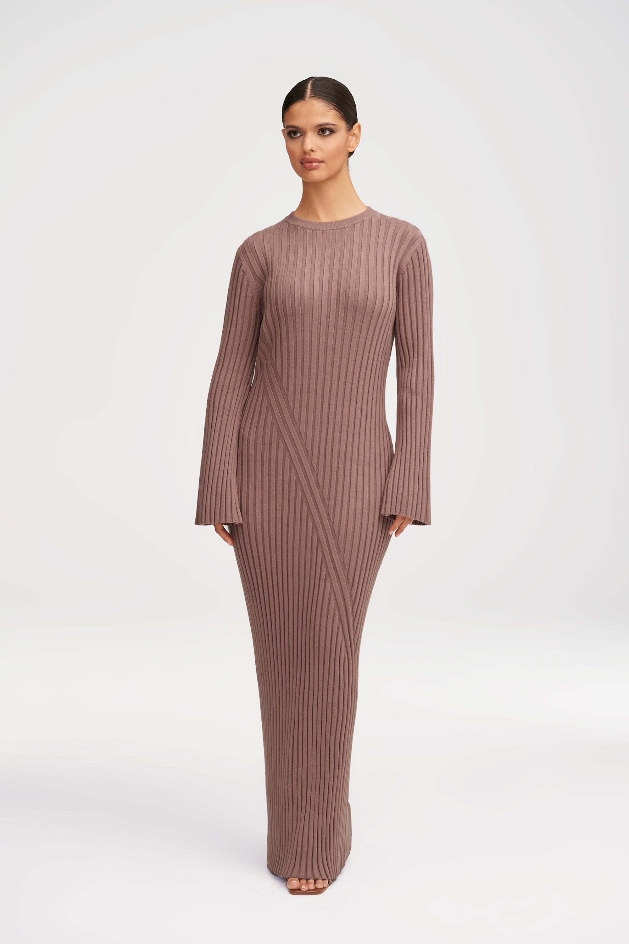 Melanie Ribbed Knit Maxi Dress - Taupe Clothing Veiled 