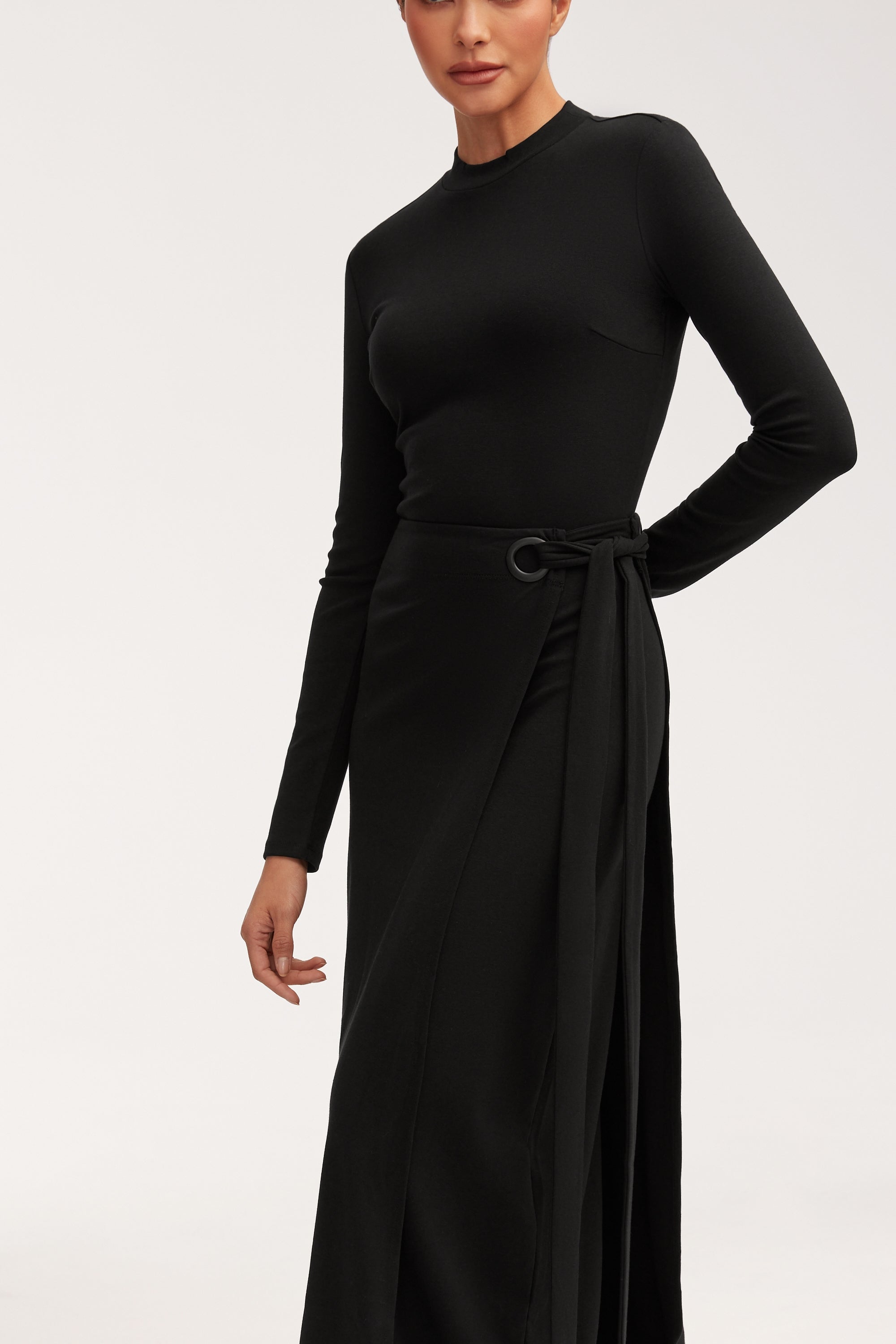 Melissa Jersey Maxi Dress with Wrap Skirt - Black Sets Veiled 