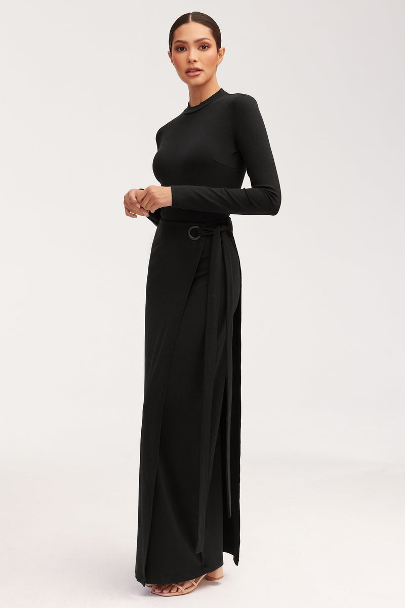 Melissa Jersey Maxi Dress with Wrap Skirt - Black