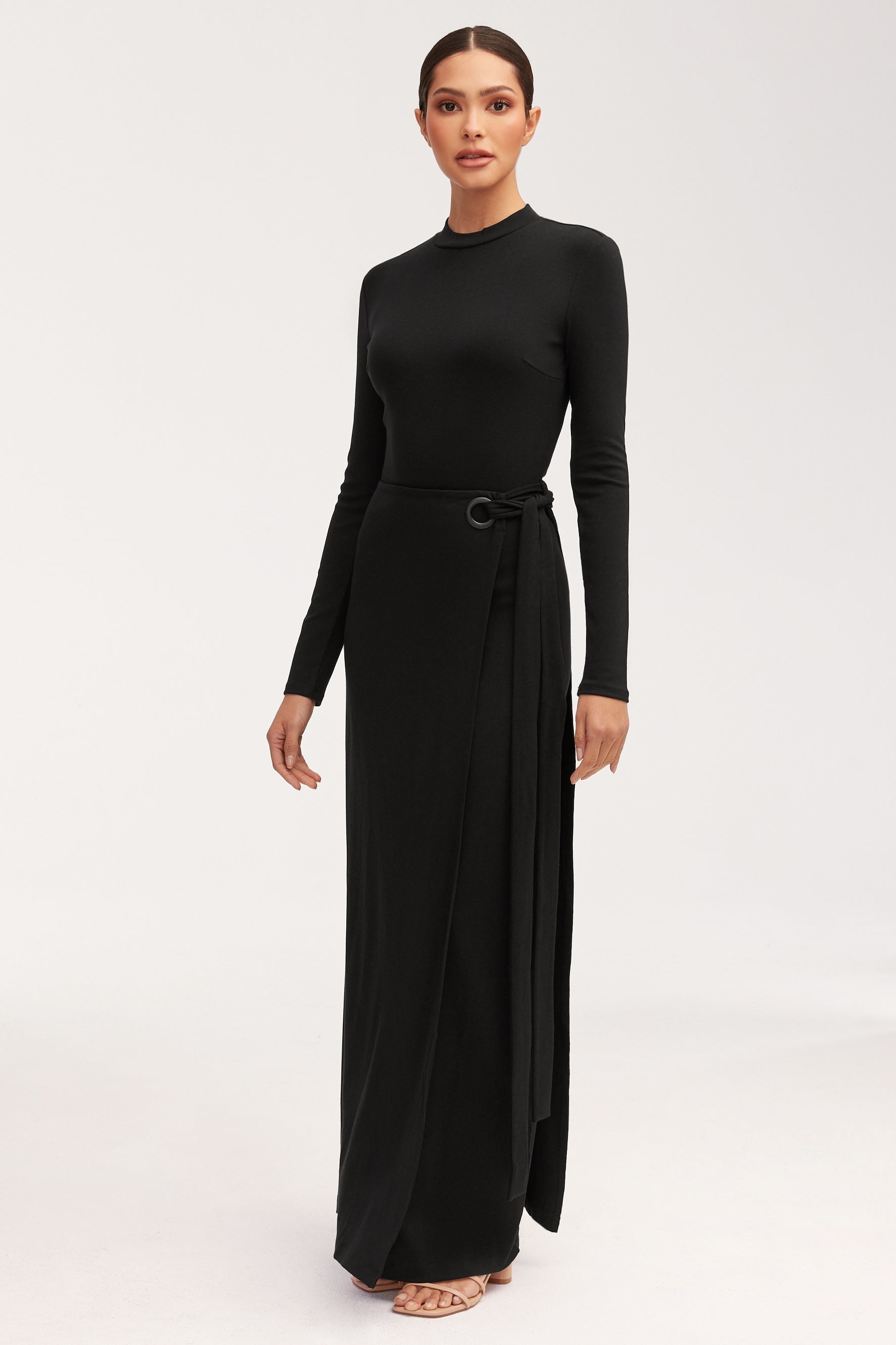 Melissa Jersey Maxi Dress with Wrap Skirt - Black