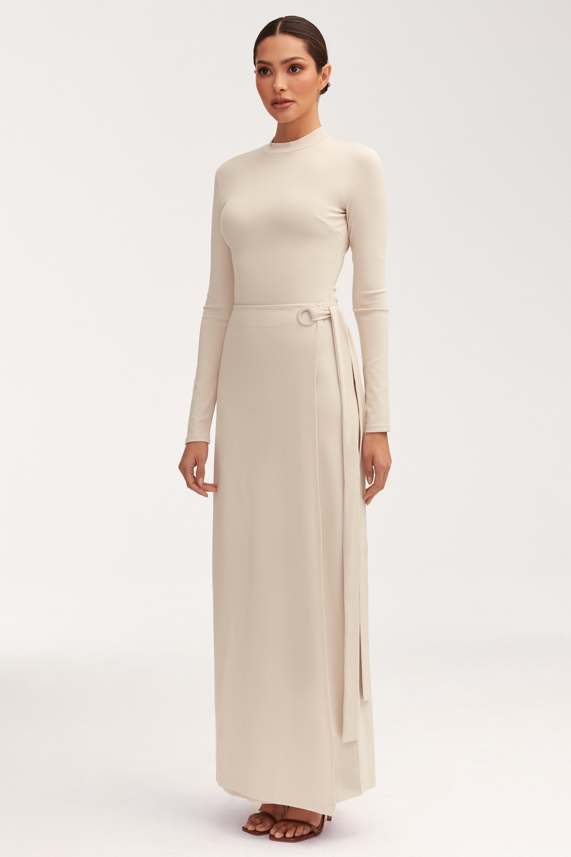 Melissa Jersey Maxi Dress with Wrap Skirt - Stone Sets Veiled 