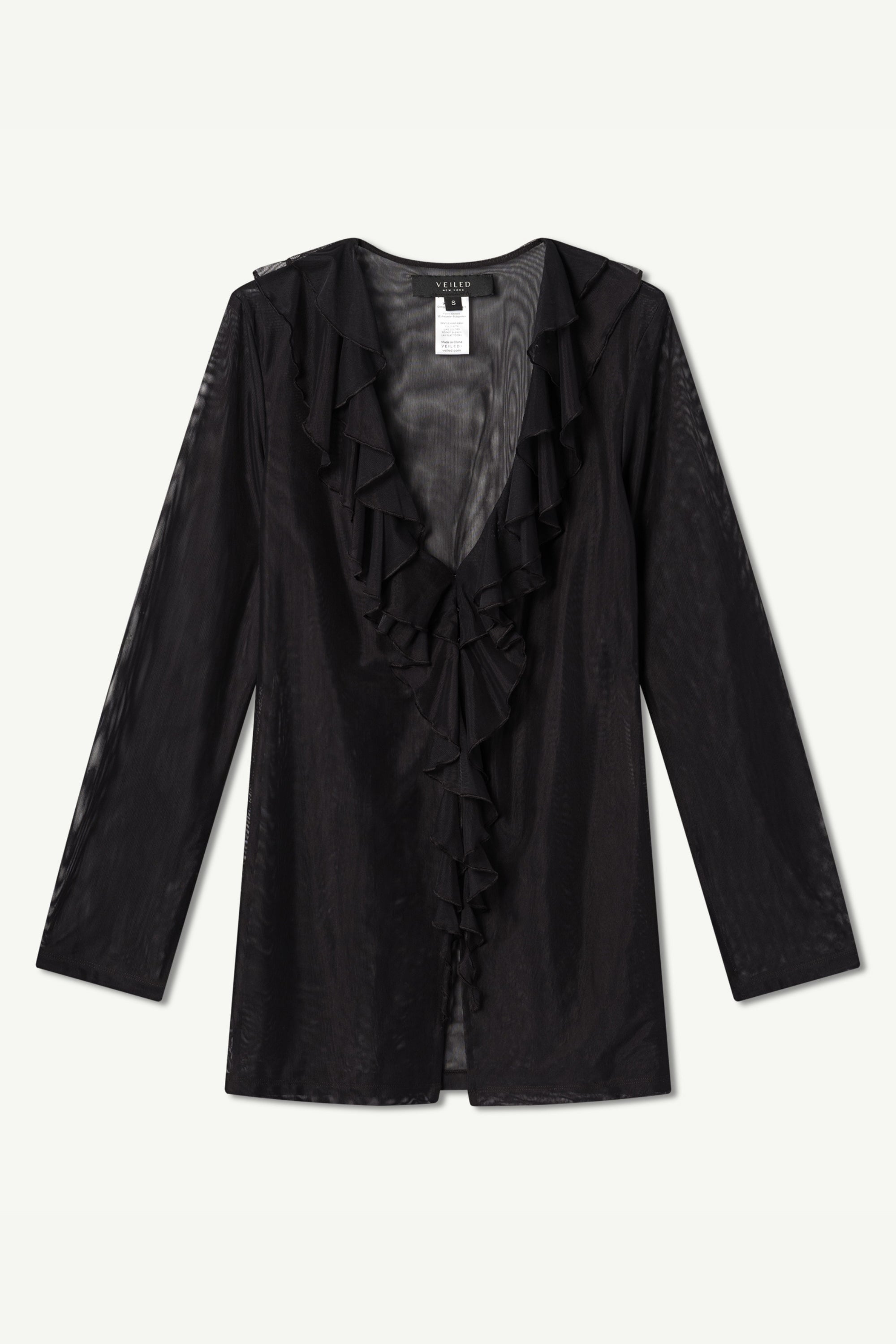 Mesh Ruffle Top - Black Clothing Veiled 