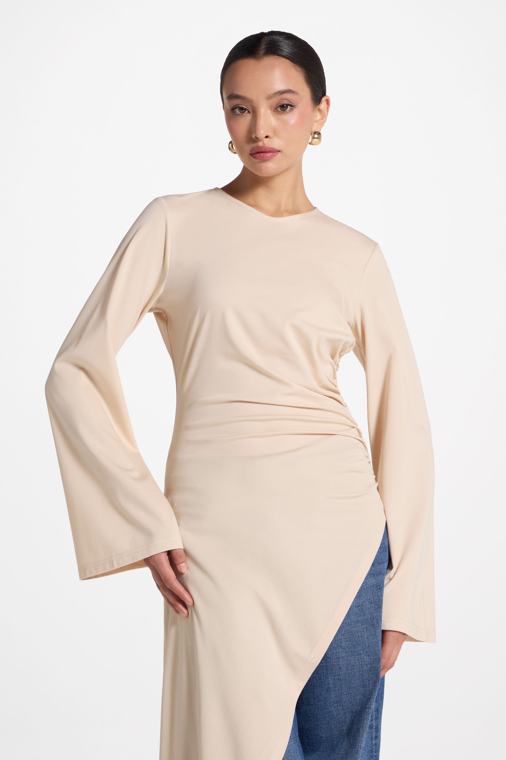 Midi Tunic Top - Bone Abayas Veiled 