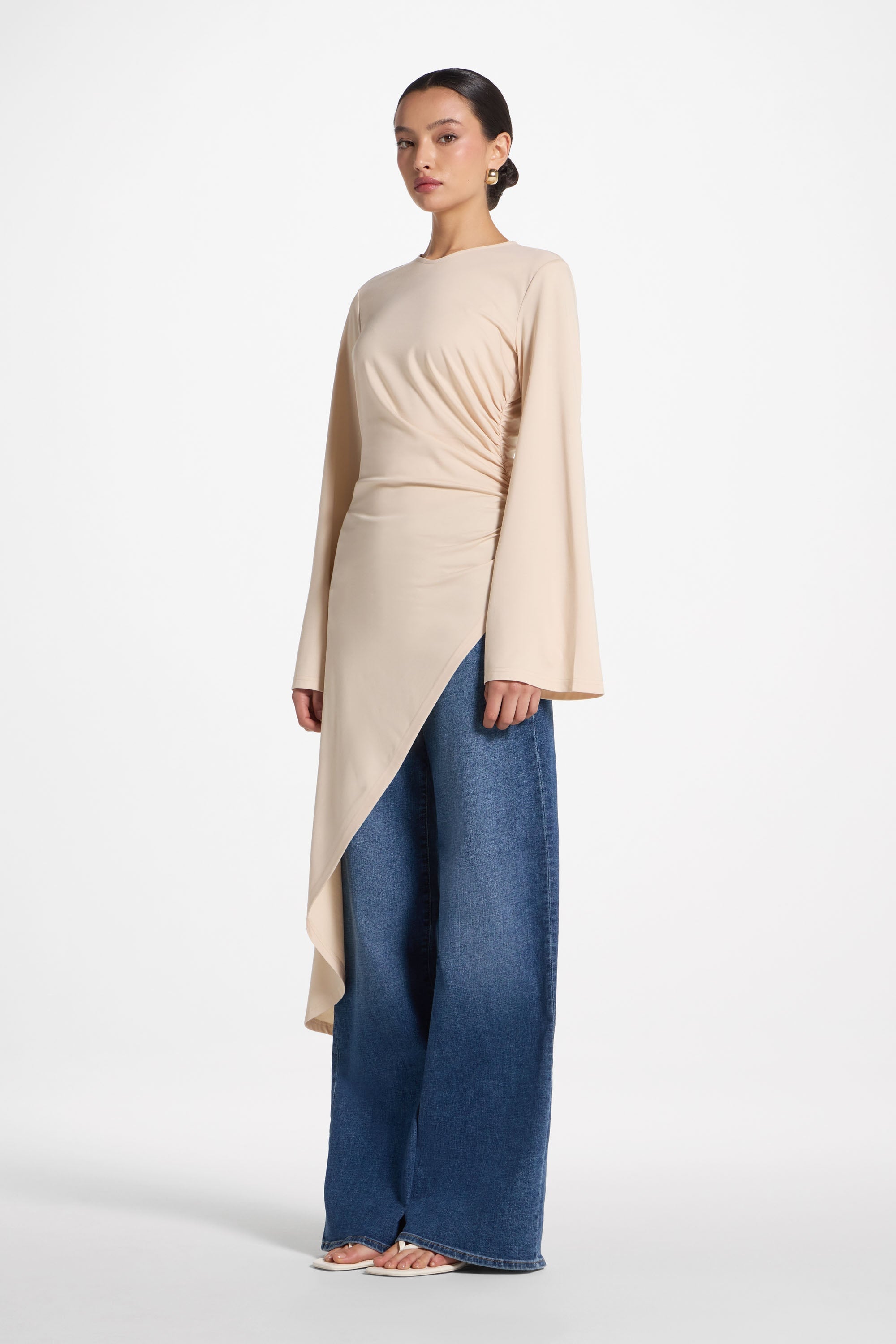 Midi Tunic Top - Bone Abayas Veiled 