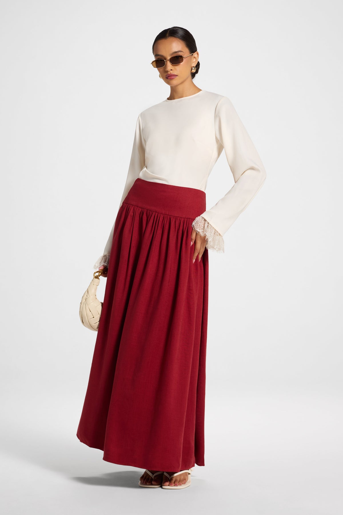 Midriff Gathered Skirt - Dark Cherry Bottoms Veiled 