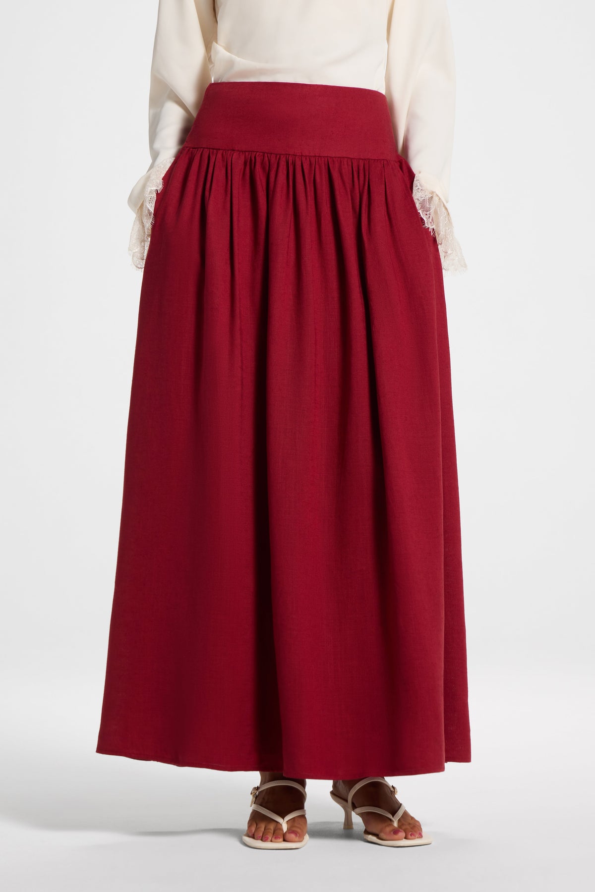 Midriff Gathered Skirt - Dark Cherry Bottoms Veiled 