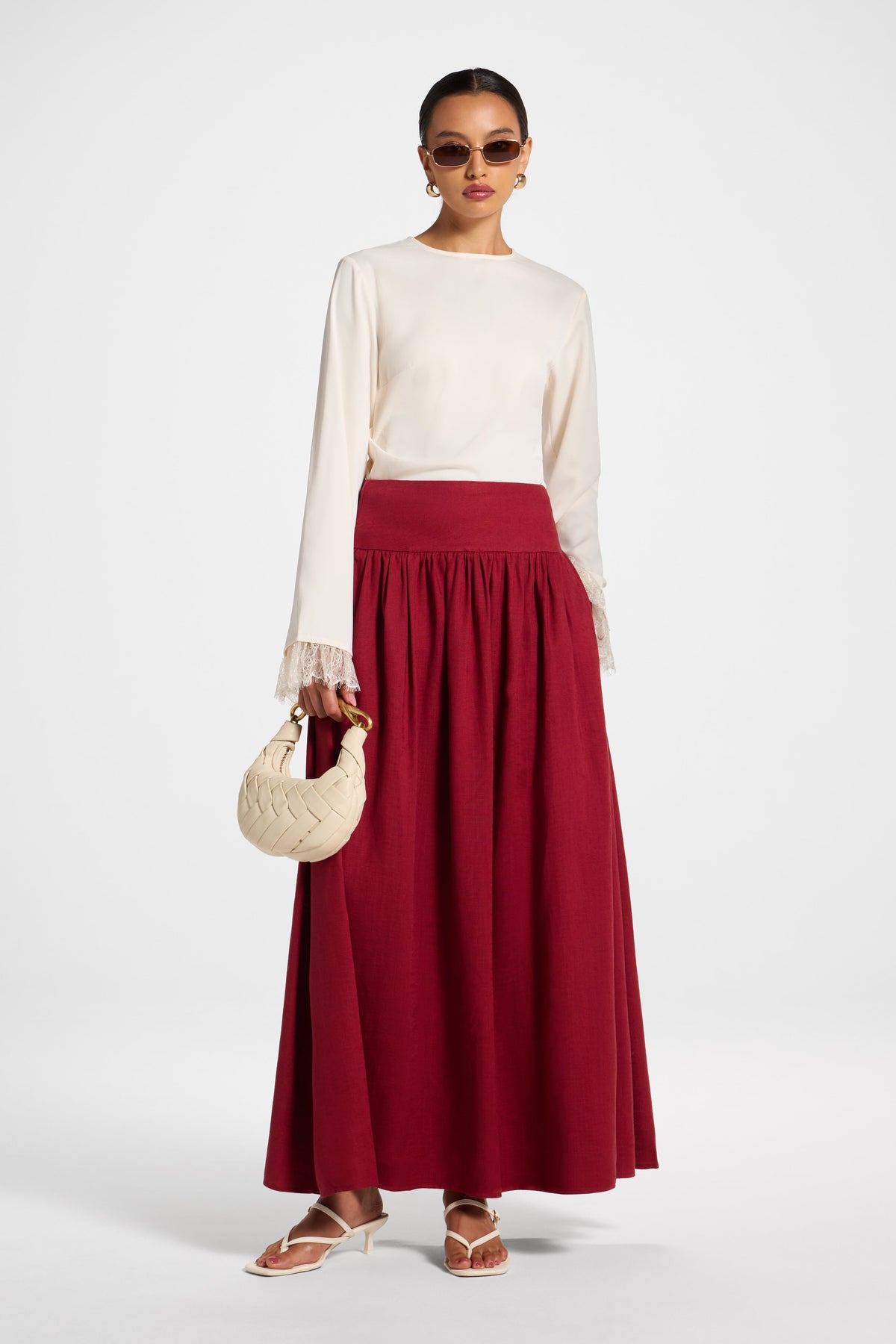 Midriff Gathered Skirt - Dark Cherry Bottoms Veiled 