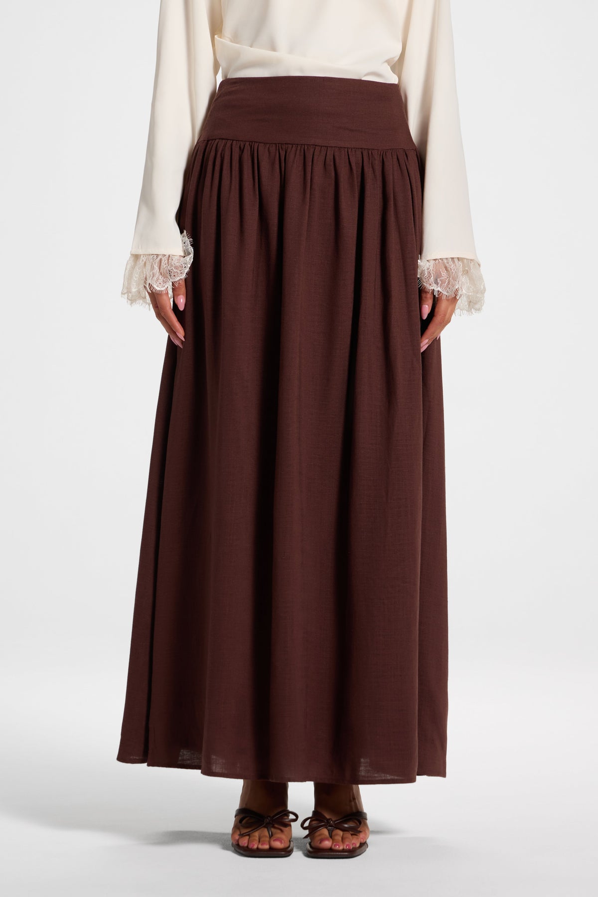 Midriff Gathered Skirt - Espresso Bottoms Veiled 