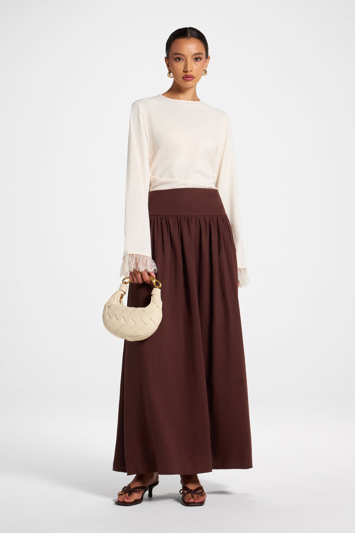 Midriff Gathered Skirt - Espresso Bottoms Veiled 