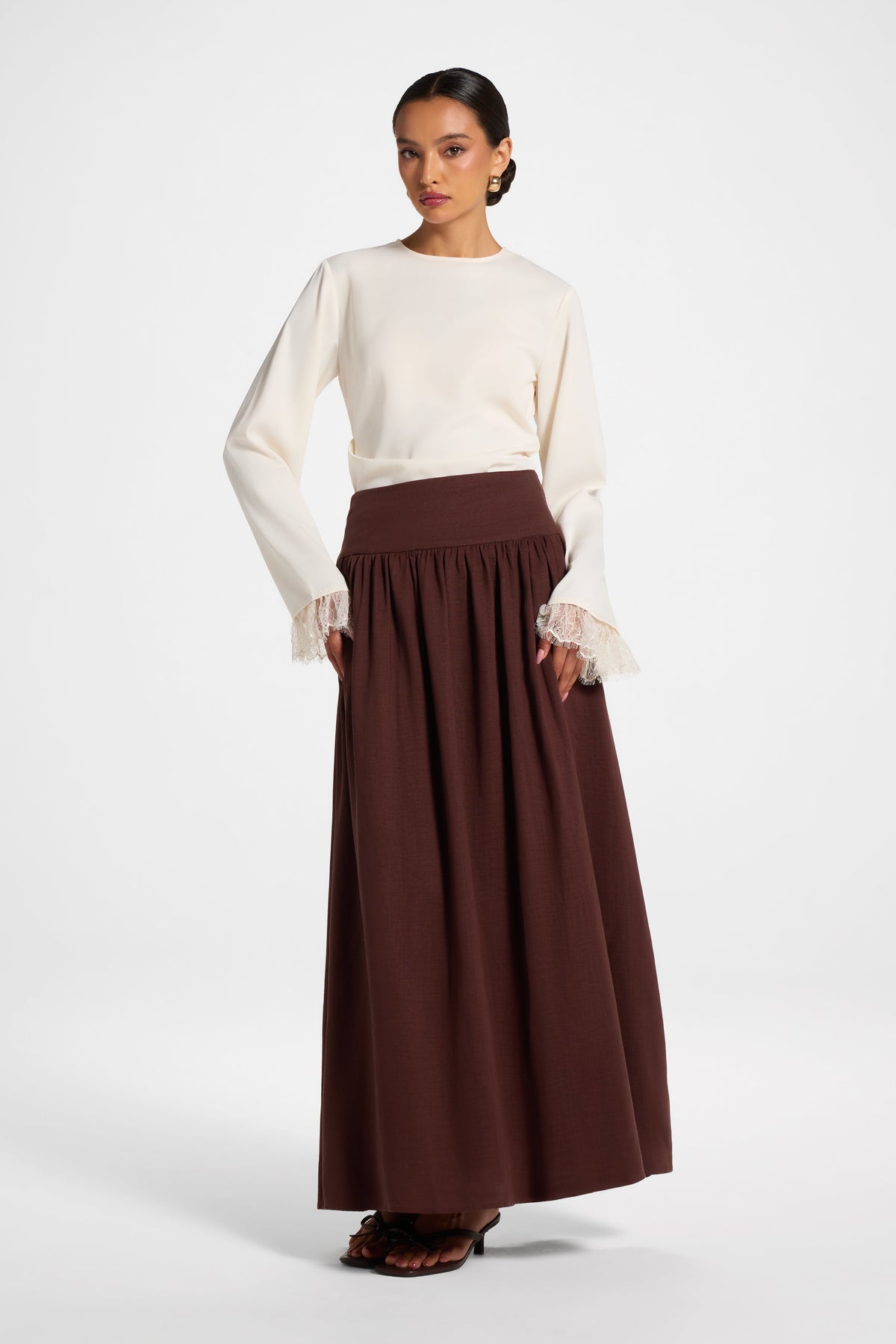 Midriff Gathered Skirt - Espresso Bottoms Veiled 