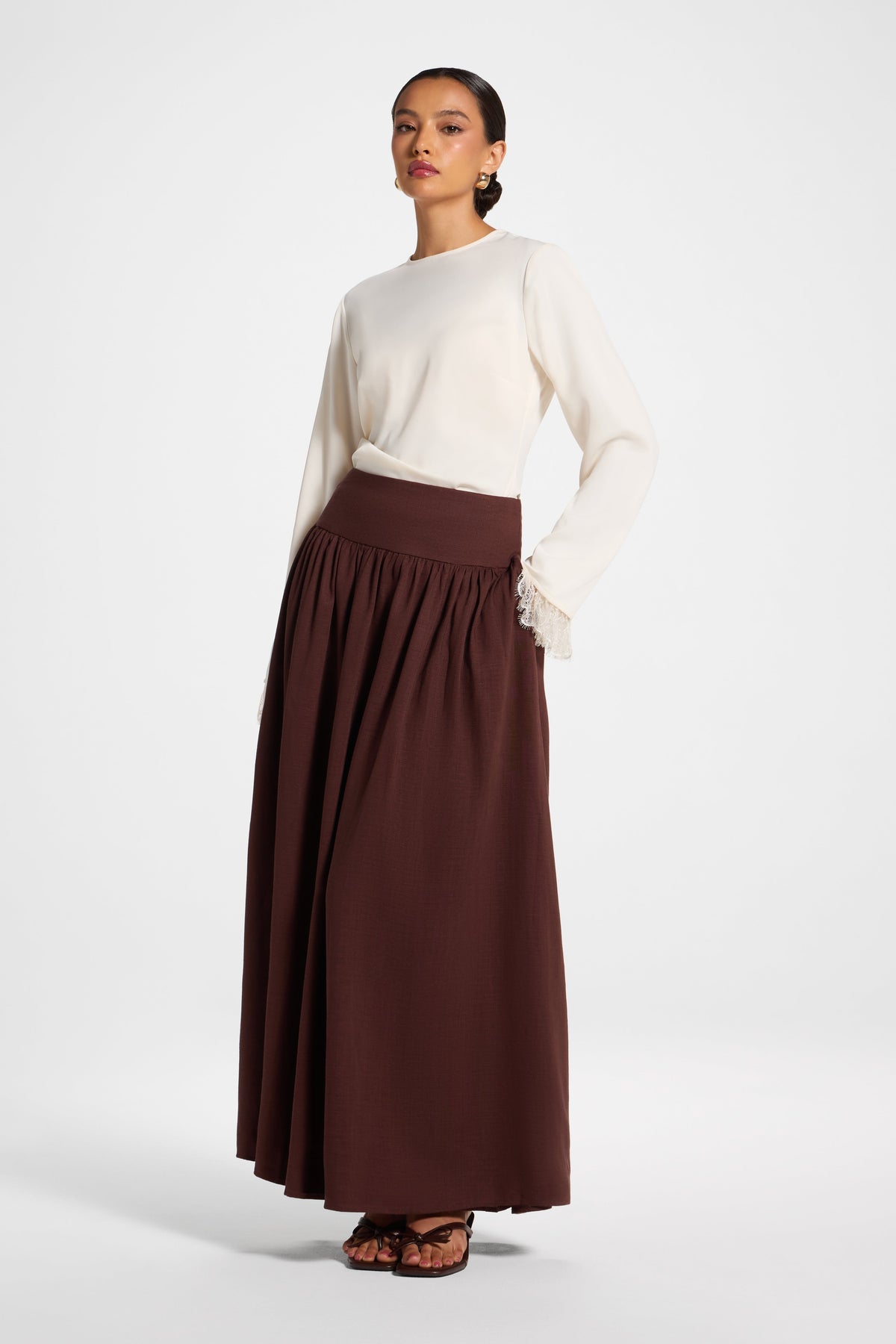 Midriff Gathered Skirt - Espresso Bottoms Veiled 