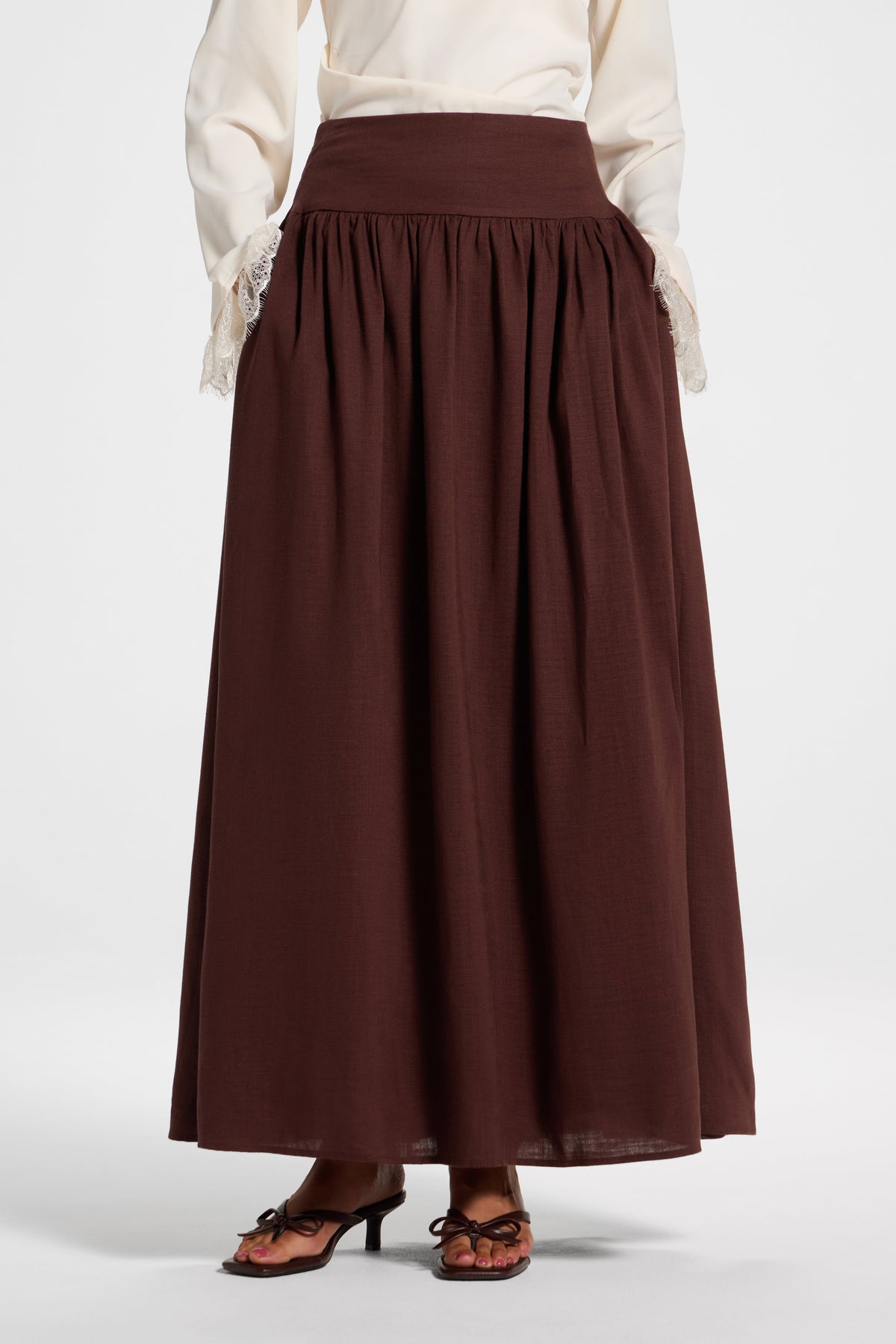 Midriff Gathered Skirt - Espresso Bottoms Veiled 