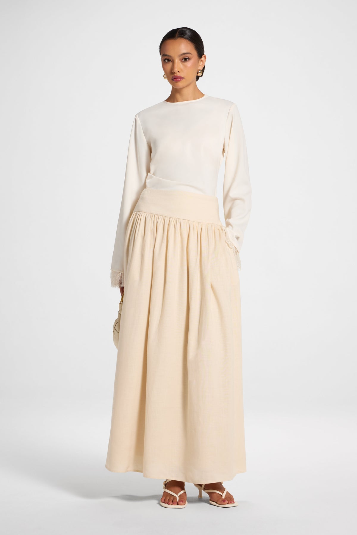Midriff Gathered Skirt - Stone Bottoms Veiled 