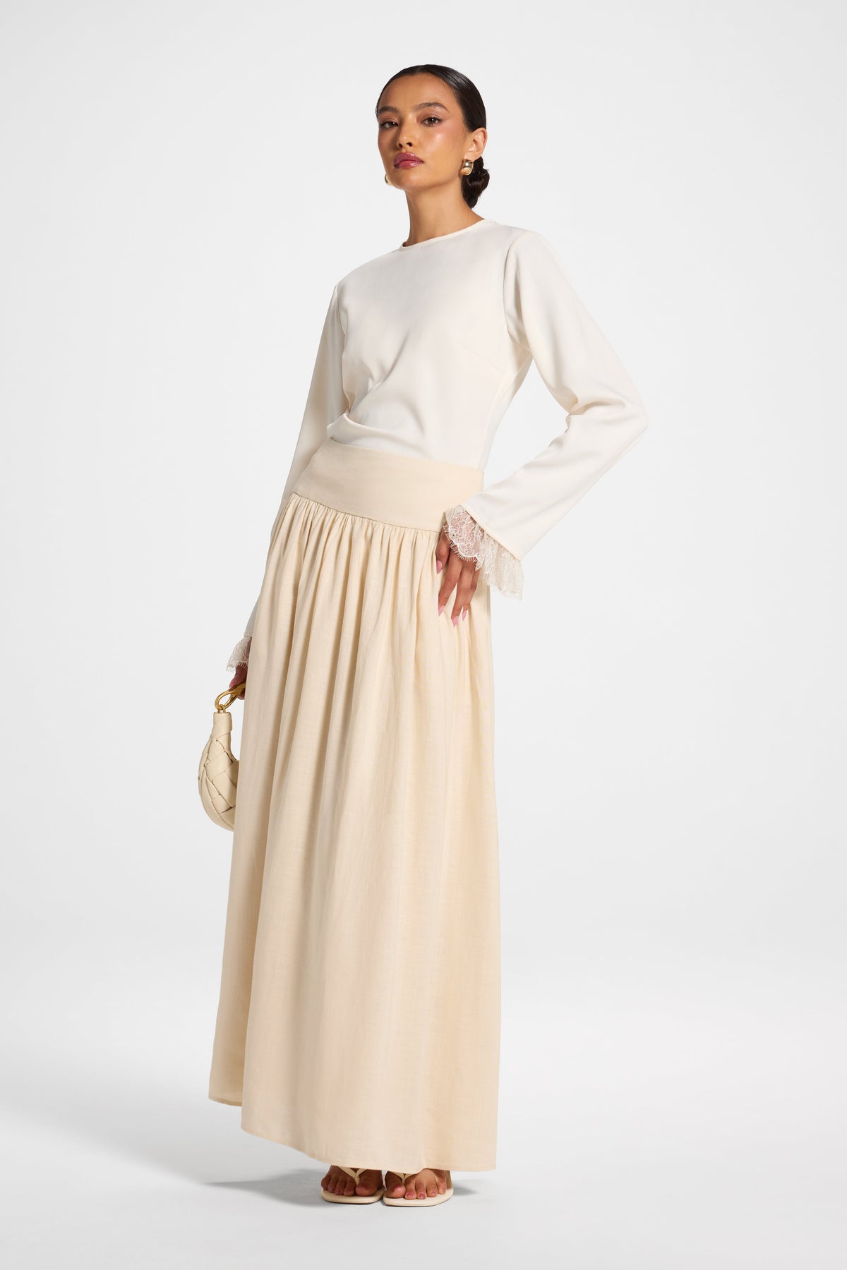 Midriff Gathered Skirt - Stone Bottoms Veiled 