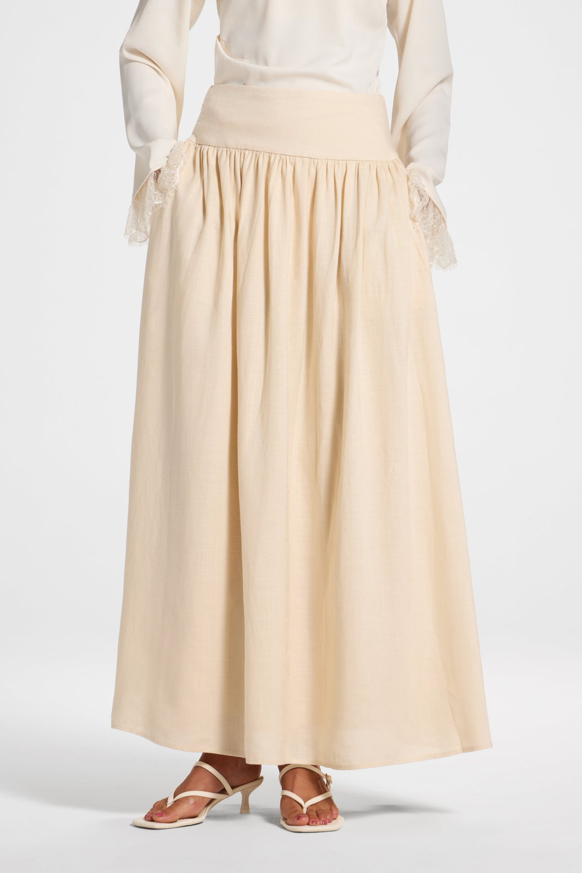 Midriff Gathered Skirt - Stone Bottoms Veiled 