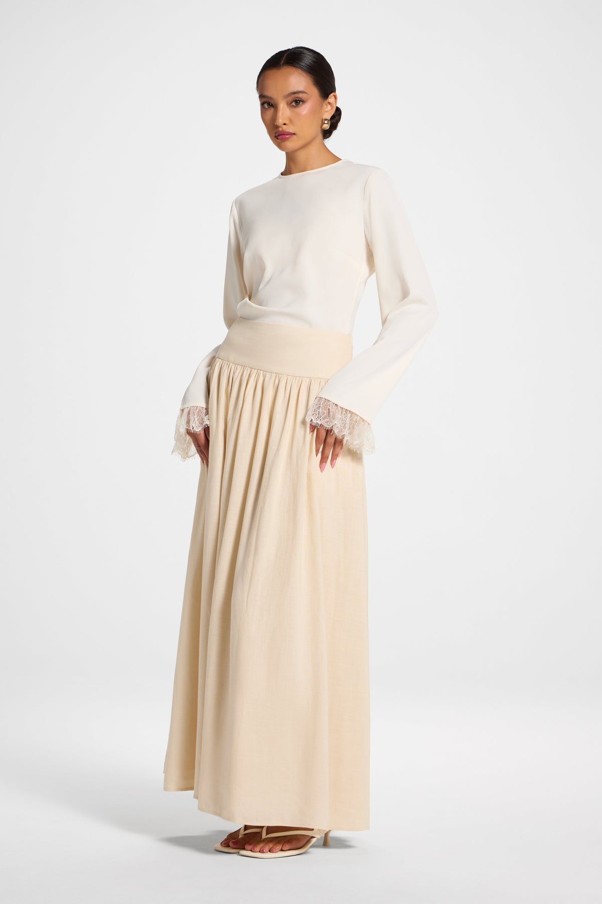 Midriff Gathered Skirt - Stone Bottoms Veiled 