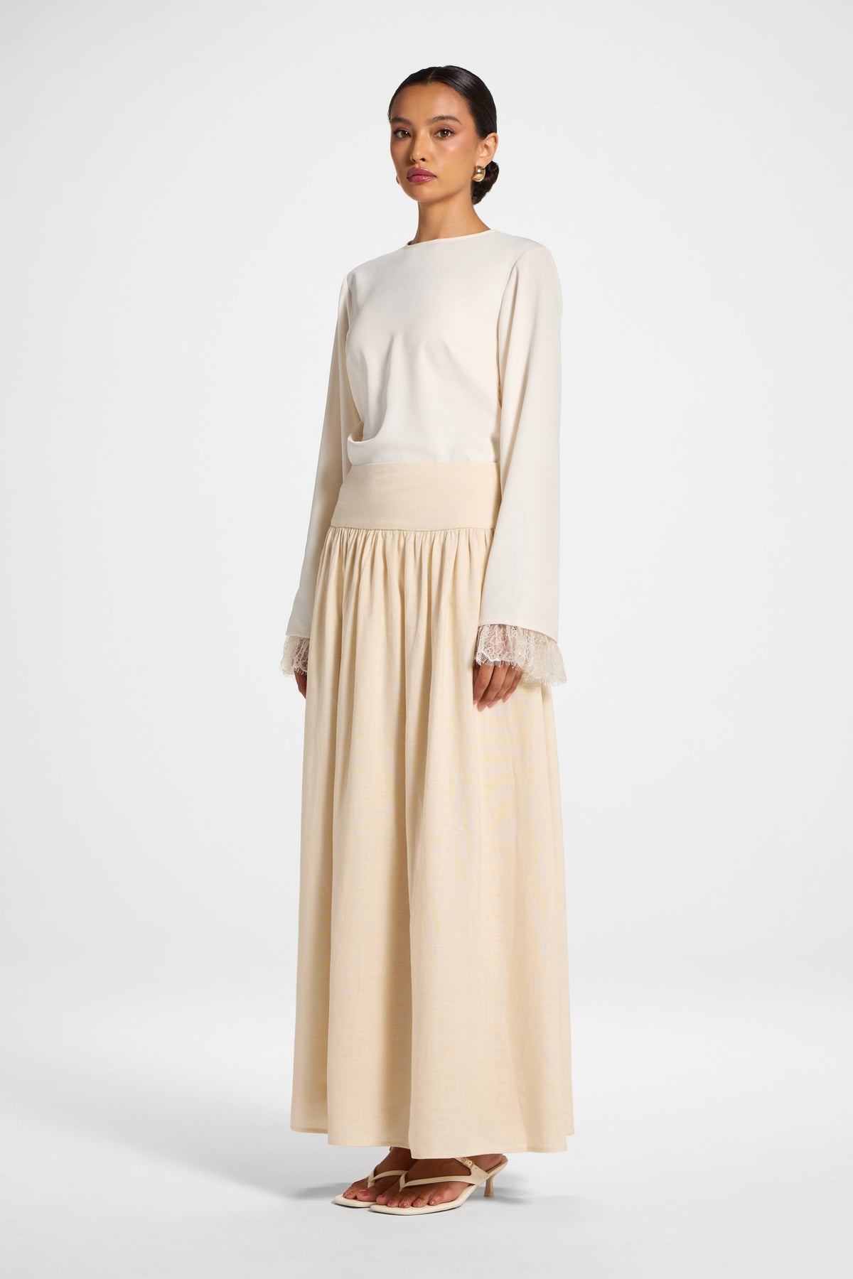 Midriff Gathered Skirt - Stone Bottoms Veiled 