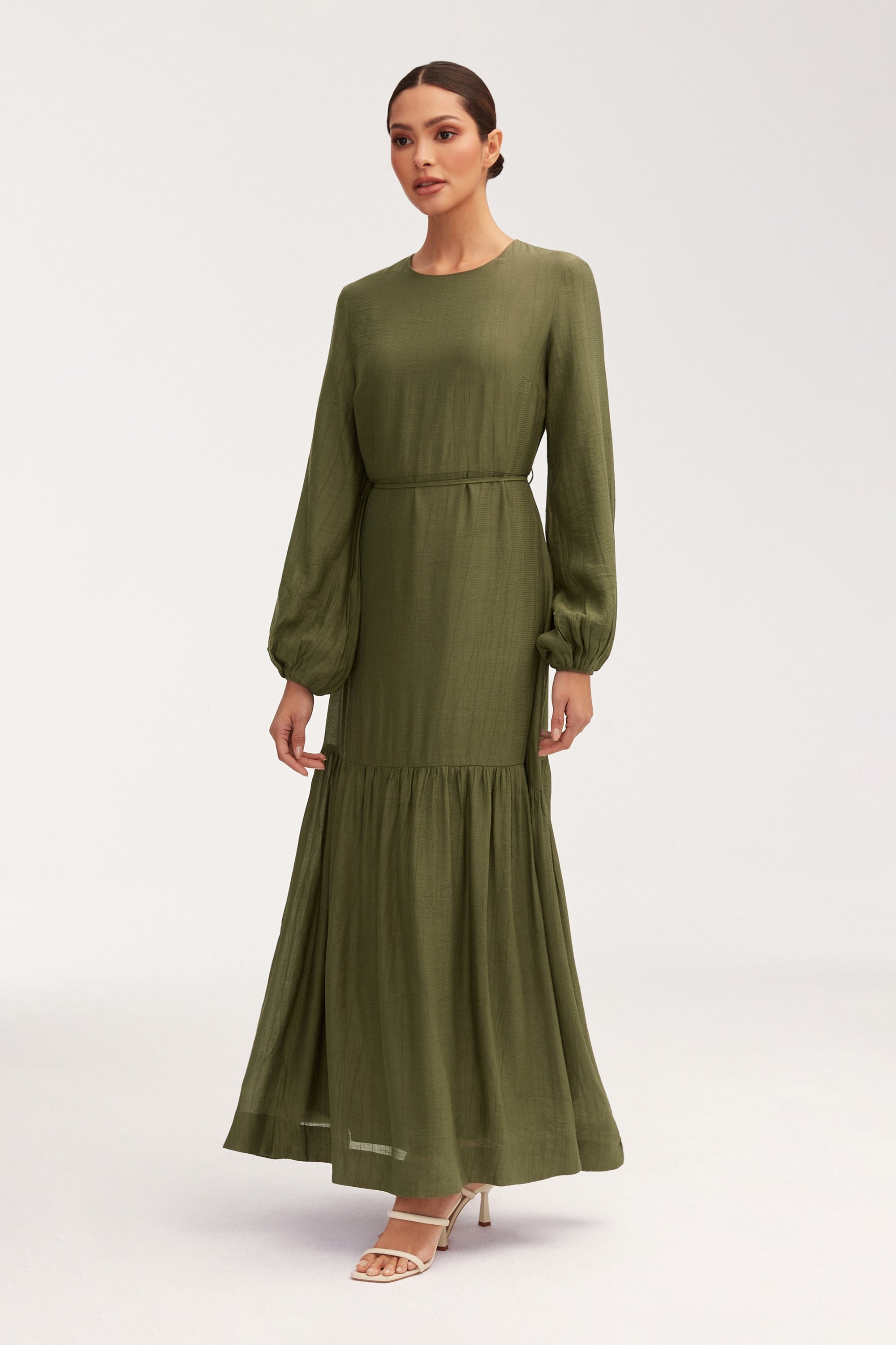 Mila Tiered Maxi Dress - Olive Green Clothing Veiled 