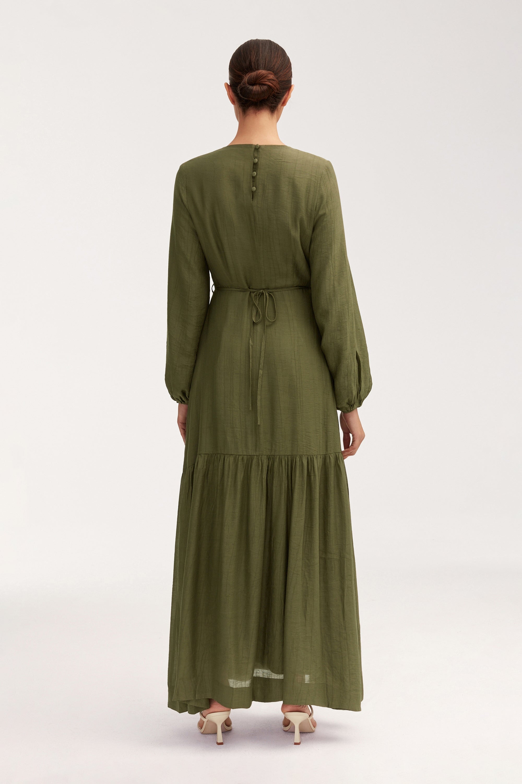 Mila Tiered Maxi Dress - Olive Green Clothing Veiled 