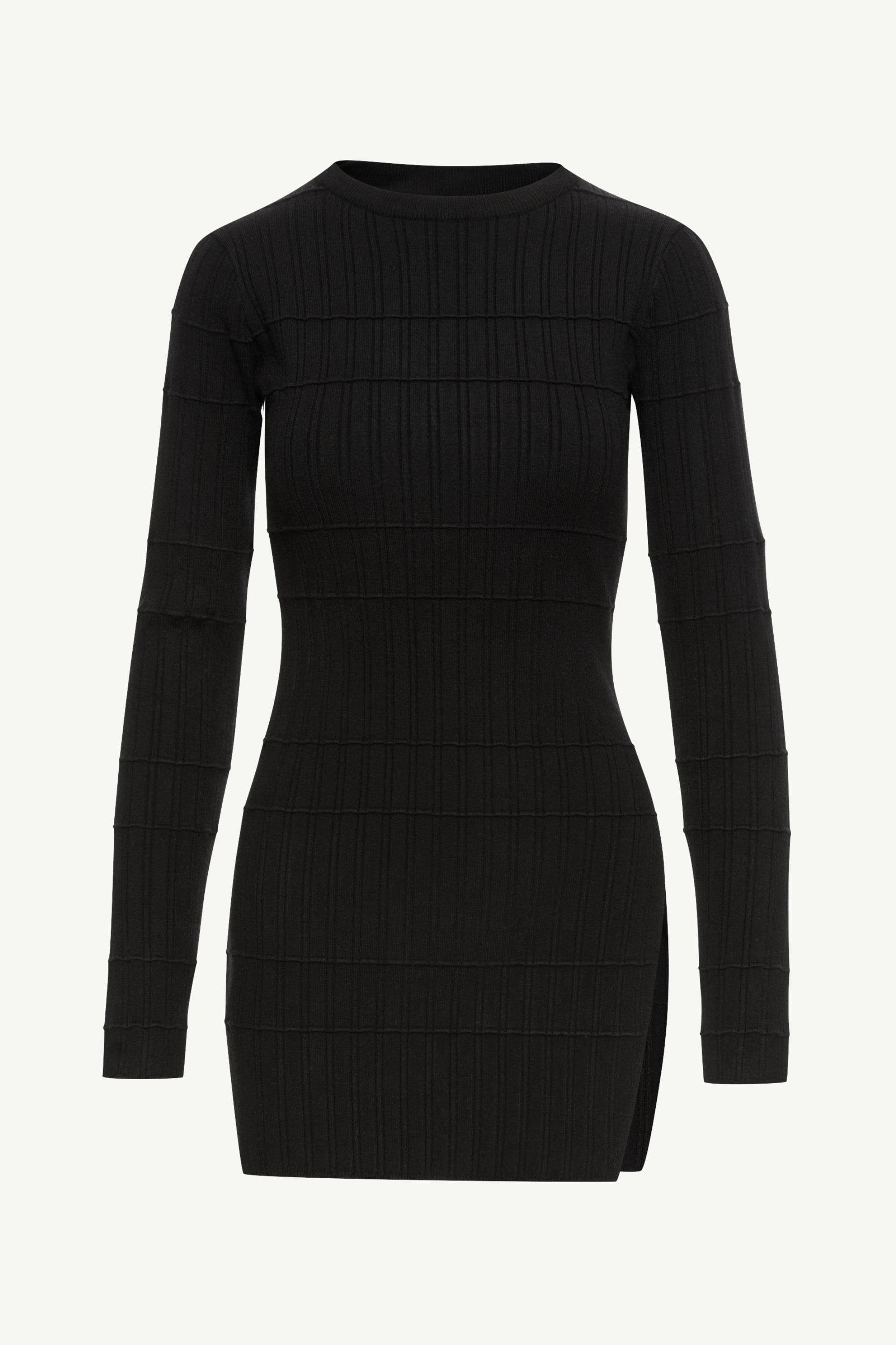 Milano Ribbed Knit Split Hem Top - Black Clothing Veiled 