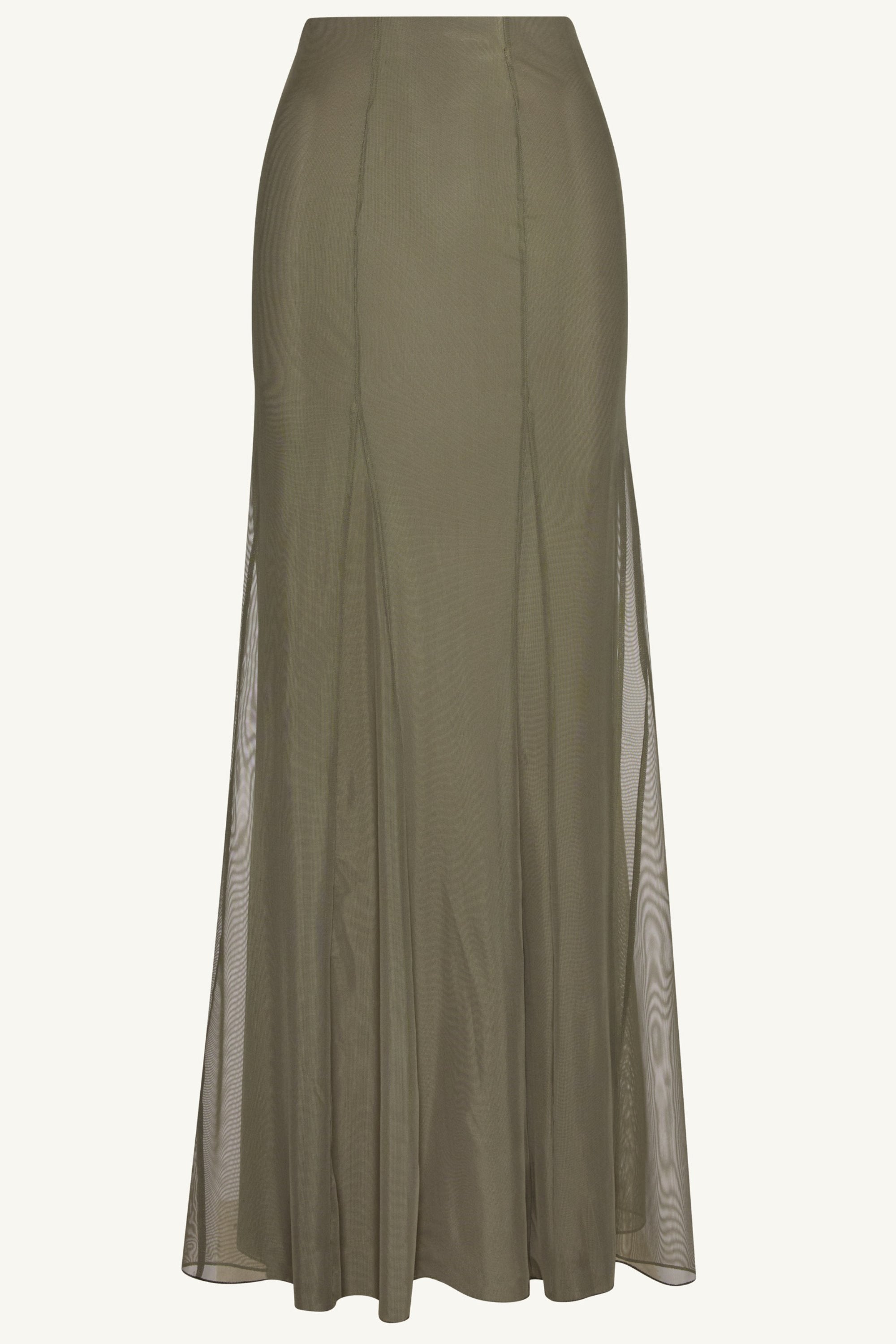 Milia Mesh Maxi Skirt - Smokey Olive Clothing Veiled 