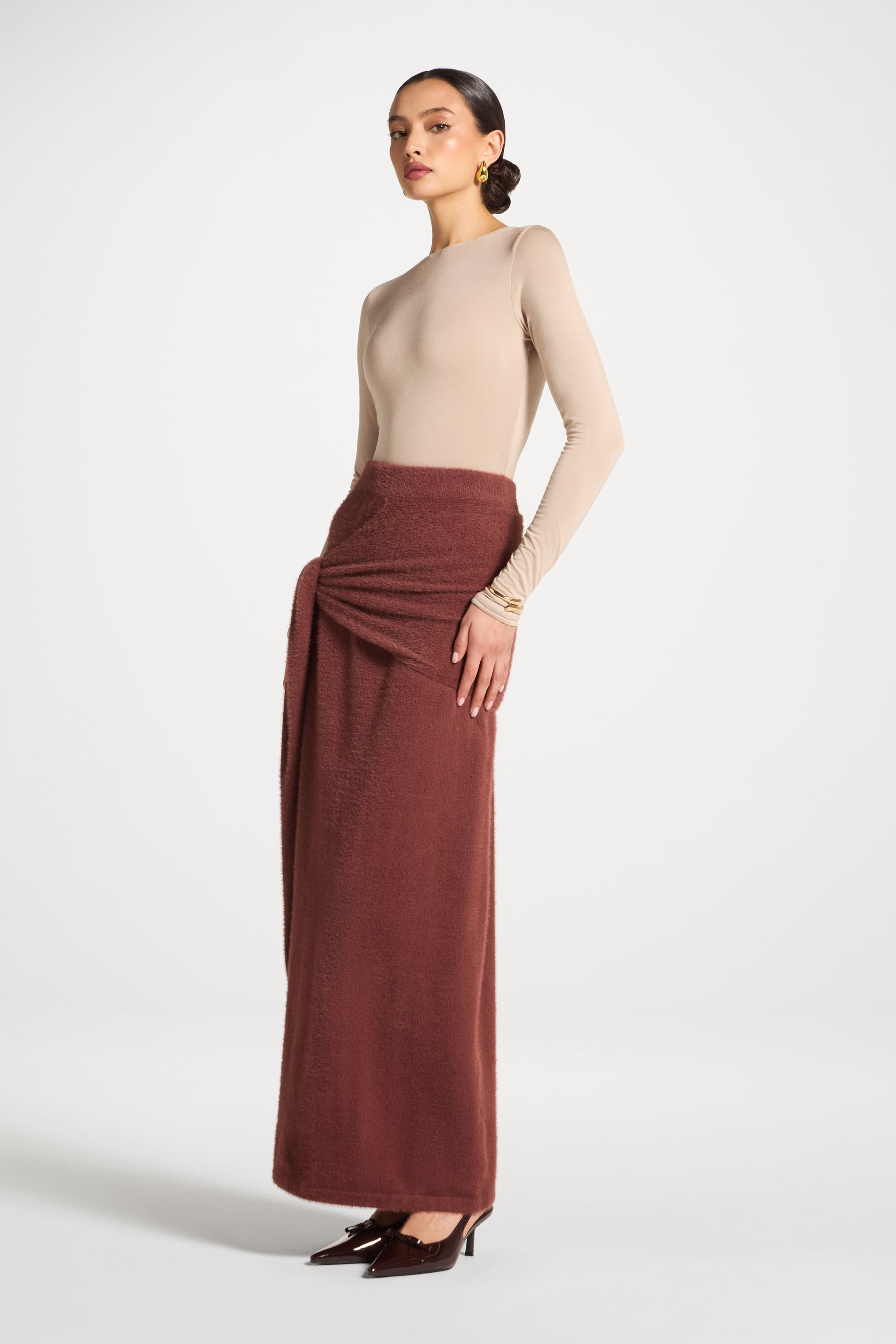 Mink Tie Front Skirt - Fig Abayas Veiled 