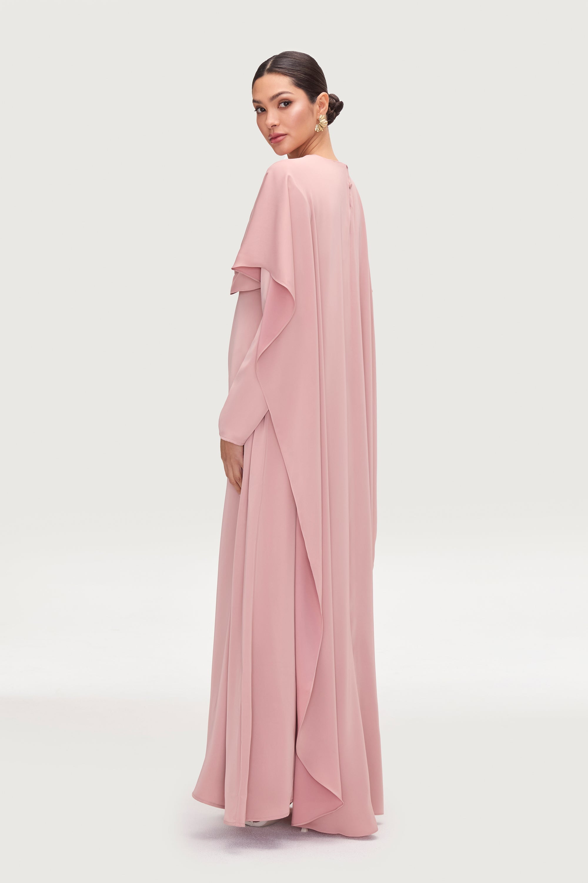 Misbah Cross Front Cape Gown - Dusty Rose Dresses Veiled 