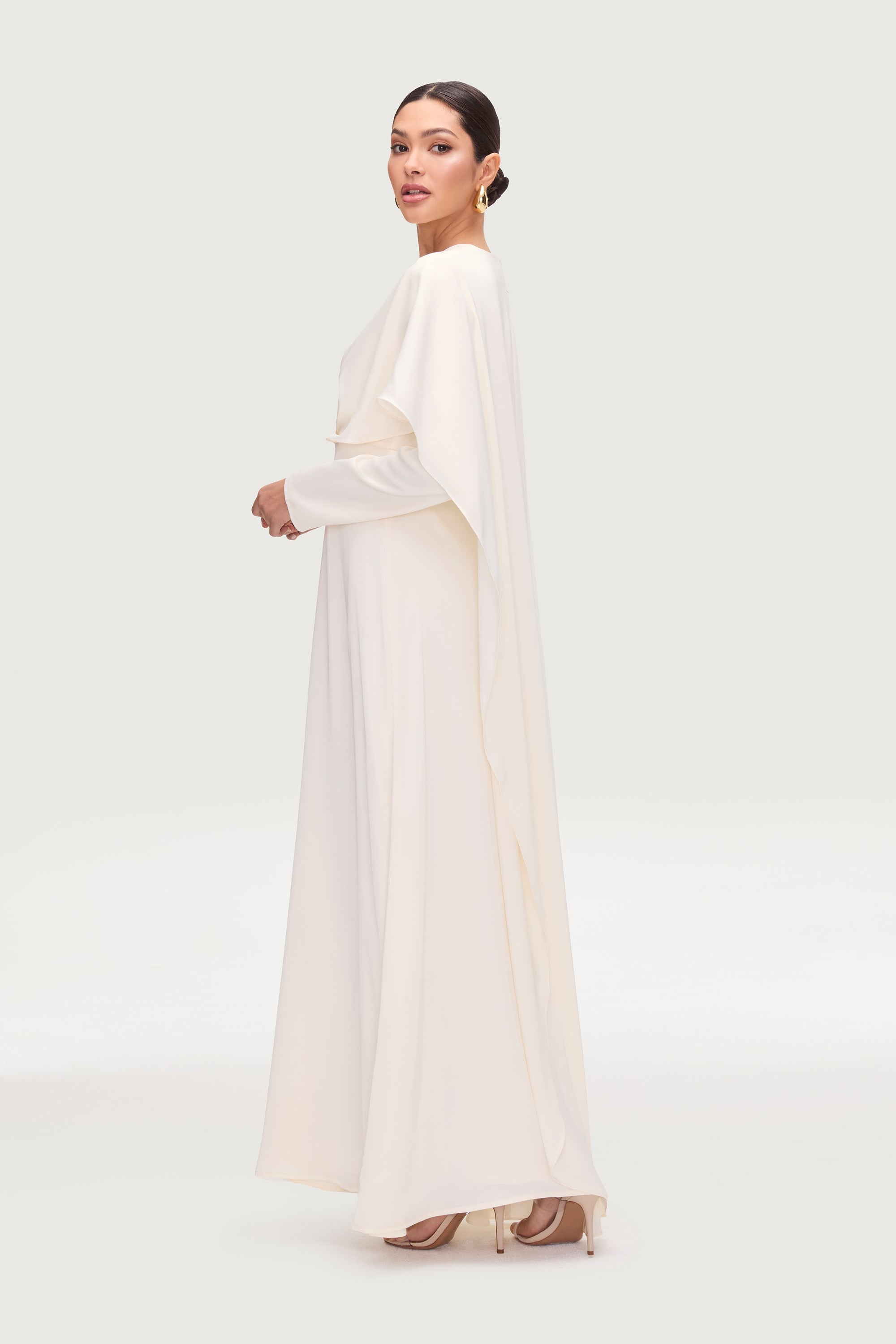 Misbah Cross Front Cape Gown - Off White Dresses Veiled 