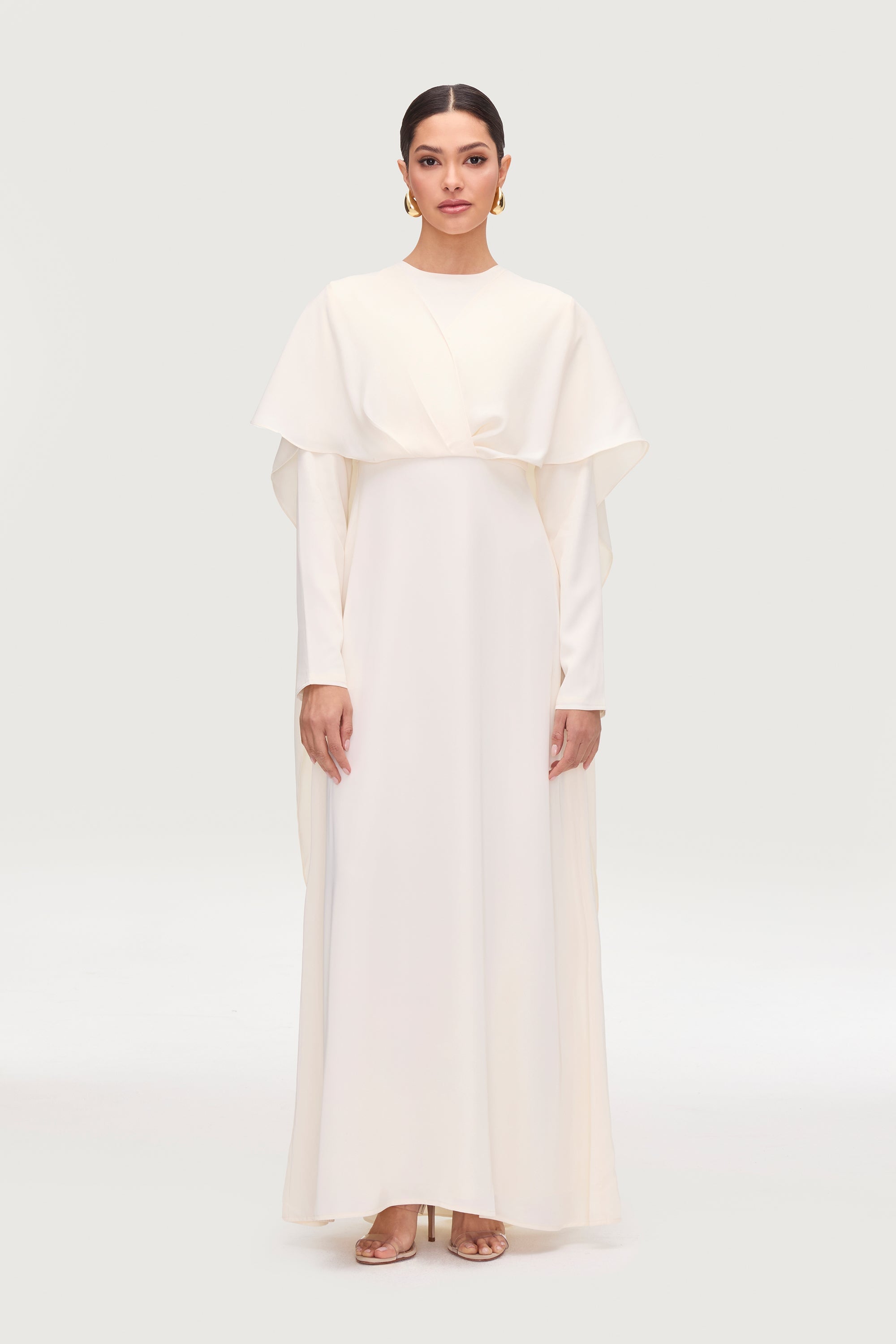 Misbah Cross Front Cape Gown - Off White Dresses Veiled 