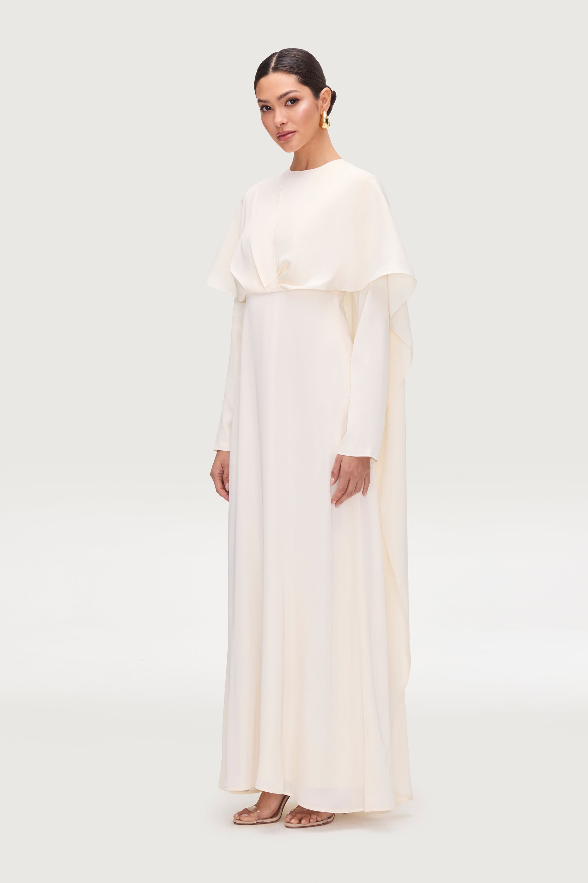 Misbah Cross Front Cape Gown - Off White Dresses Veiled 