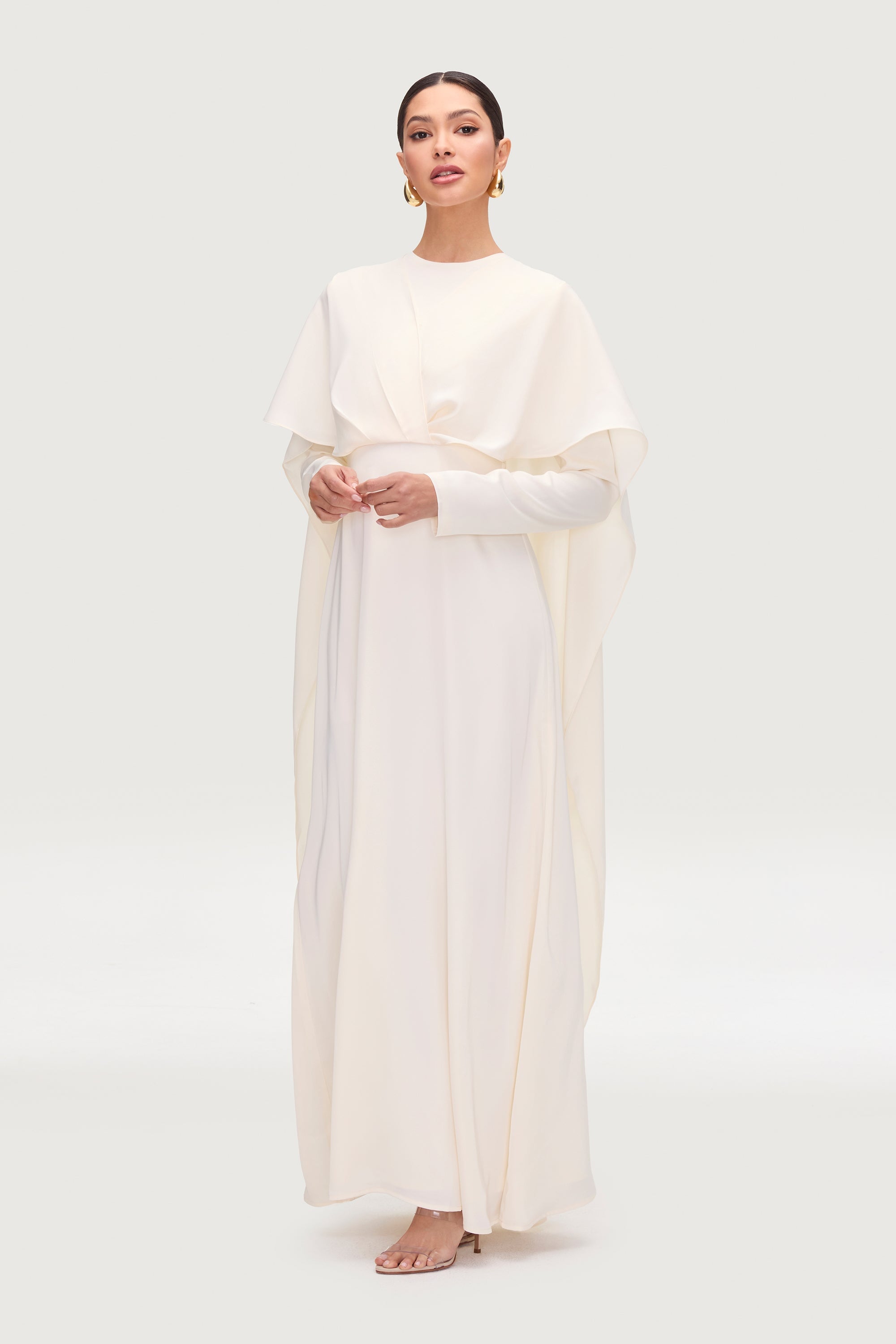 Misbah Cross Front Cape Gown - Off White Dresses Veiled 