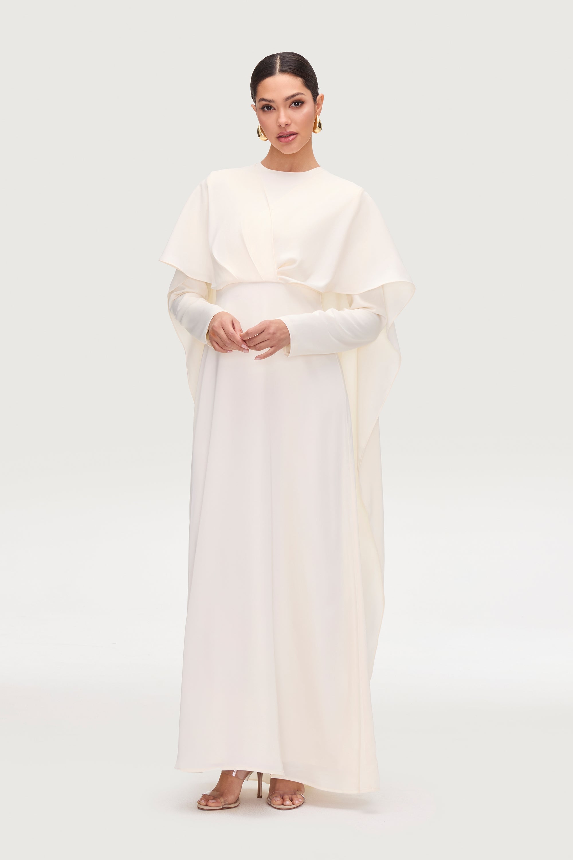 Misbah Cross Front Cape Gown - Off White Dresses Veiled 