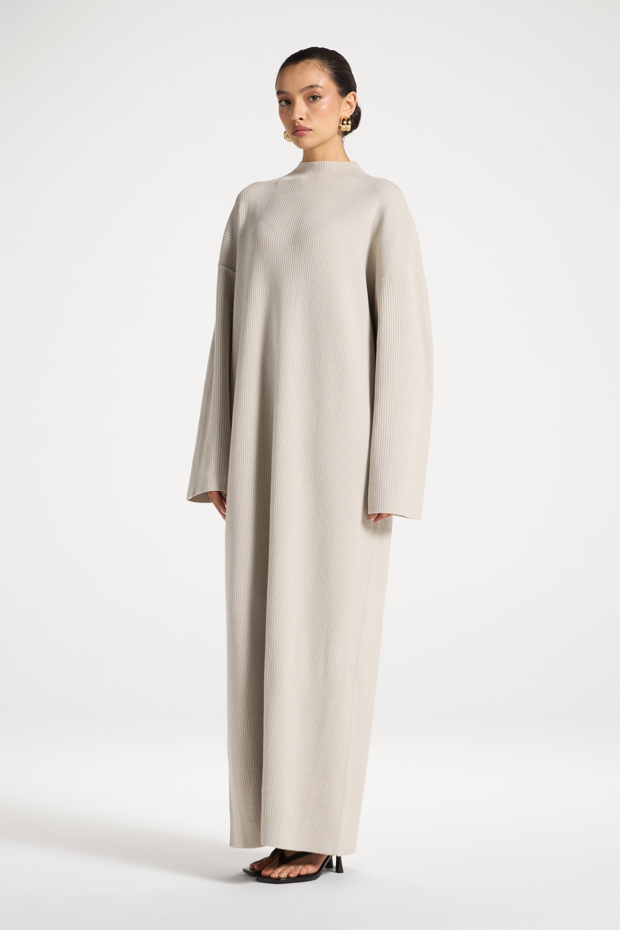 Mock Neck Knit Dress - Cloud Abayas Veiled 