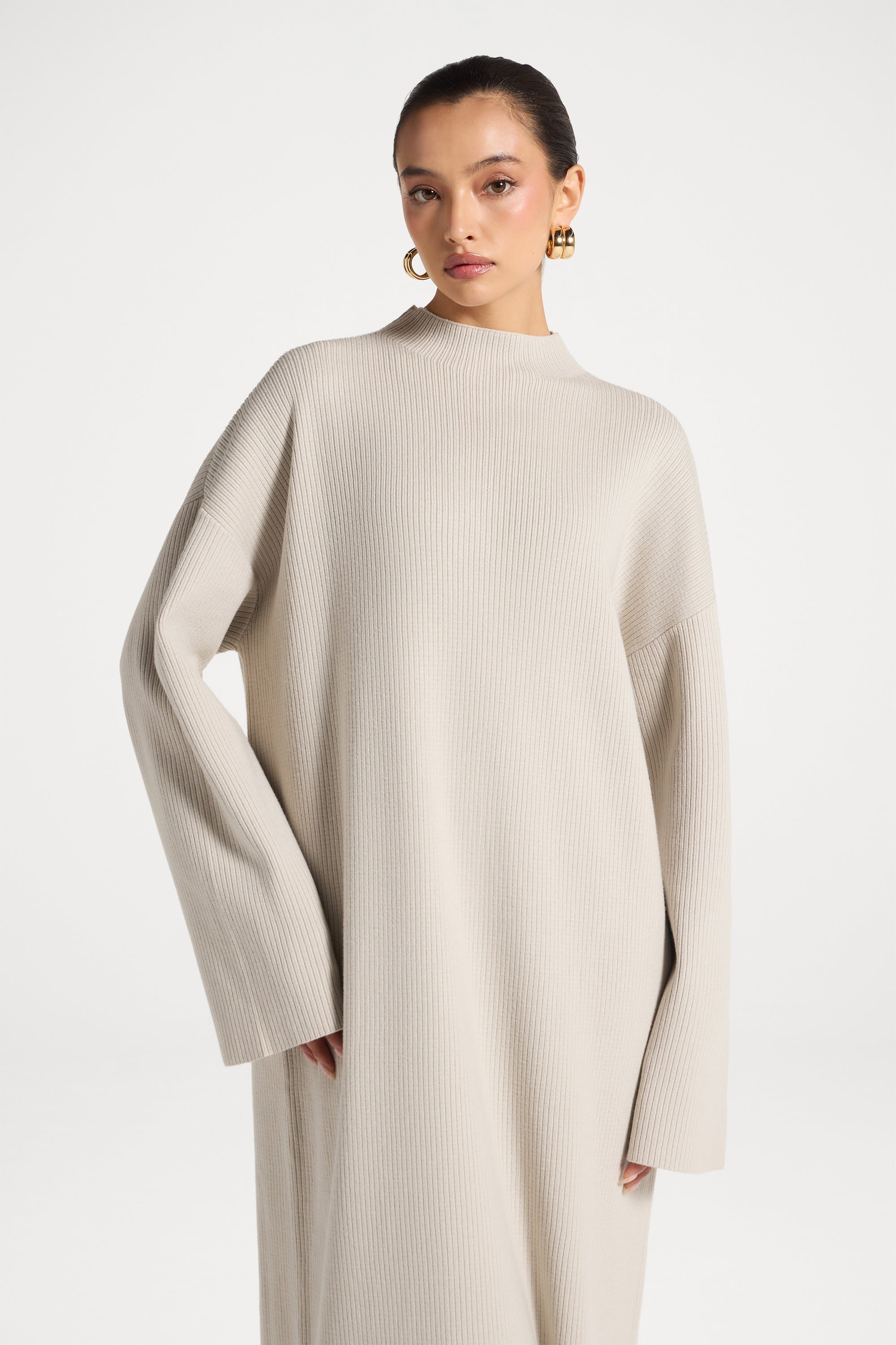Mock Neck Knit Dress - Cloud Abayas Veiled 