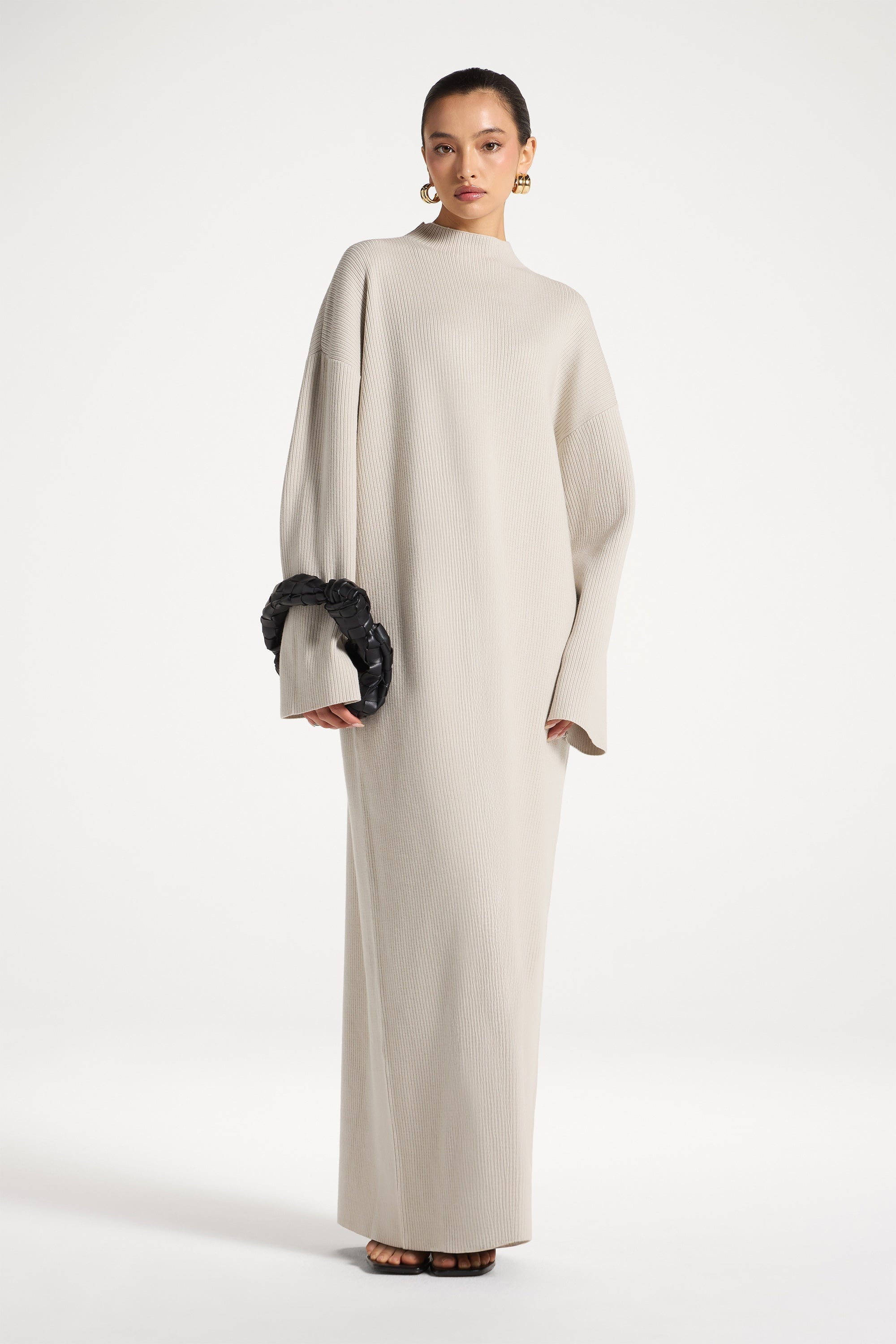 Mock Neck Knit Dress - Cloud Abayas Veiled 