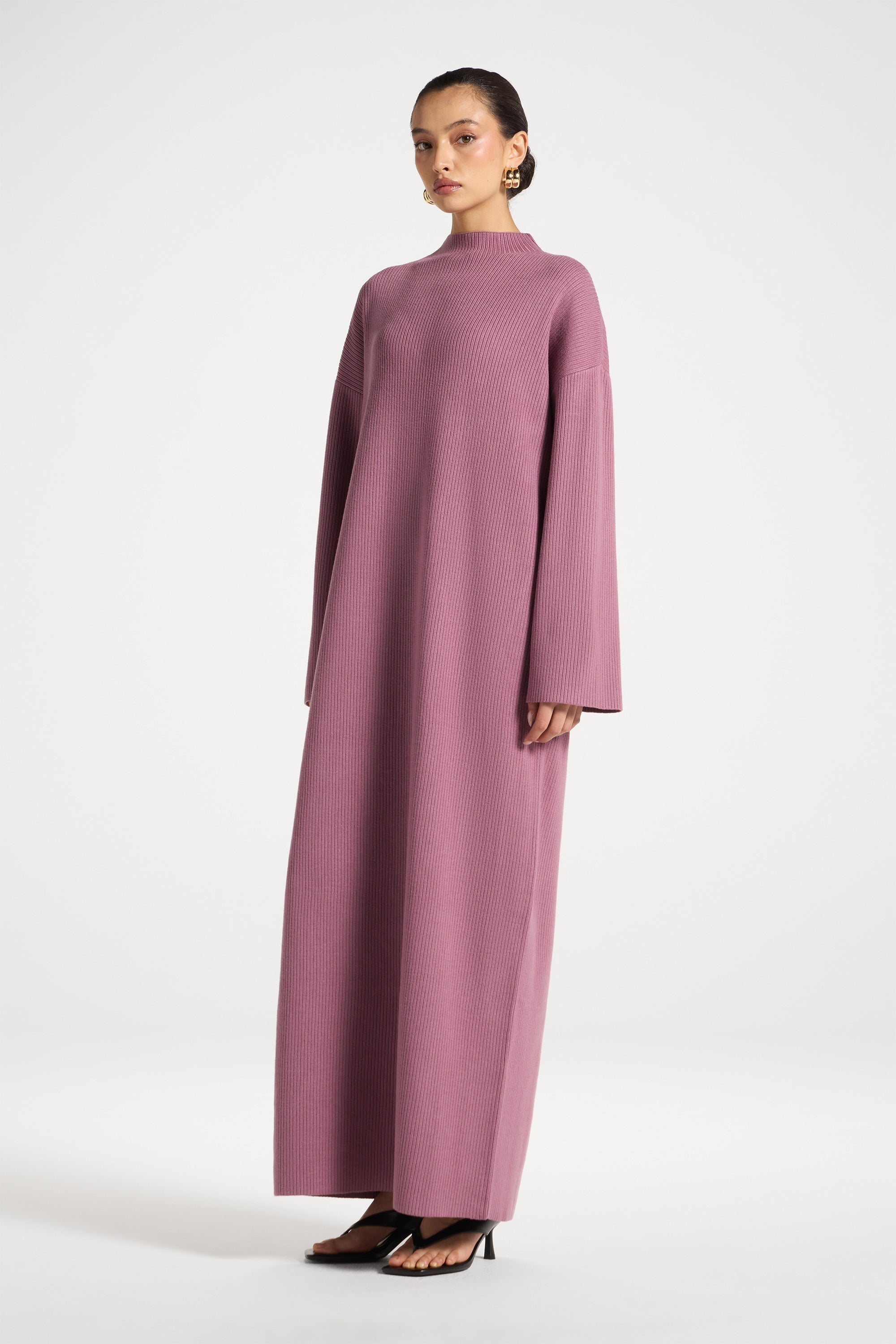 Mock Neck Knit Dress - Mauve Abayas Veiled 
