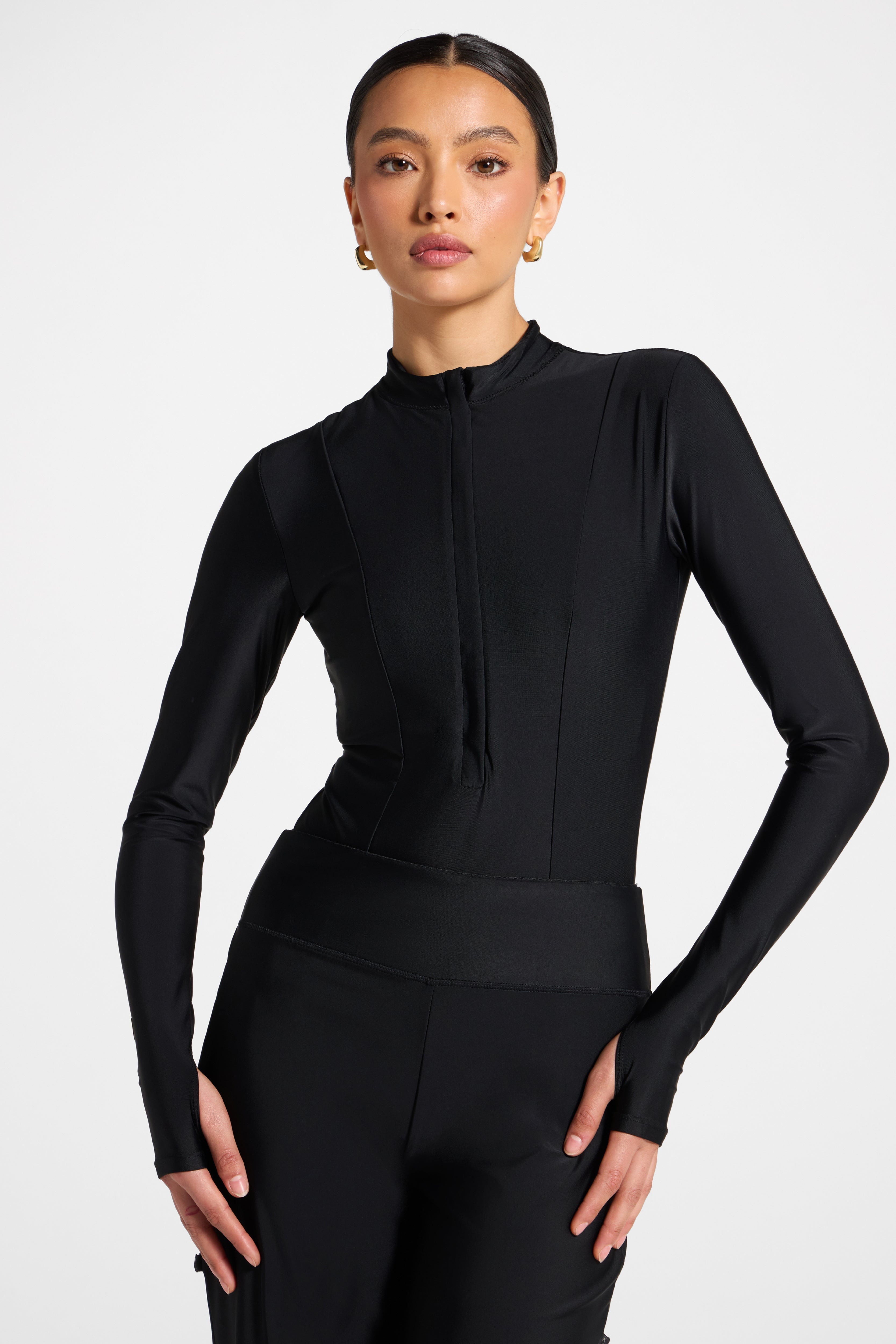 Mock Neck Swimsuit - Black Swim Veiled 