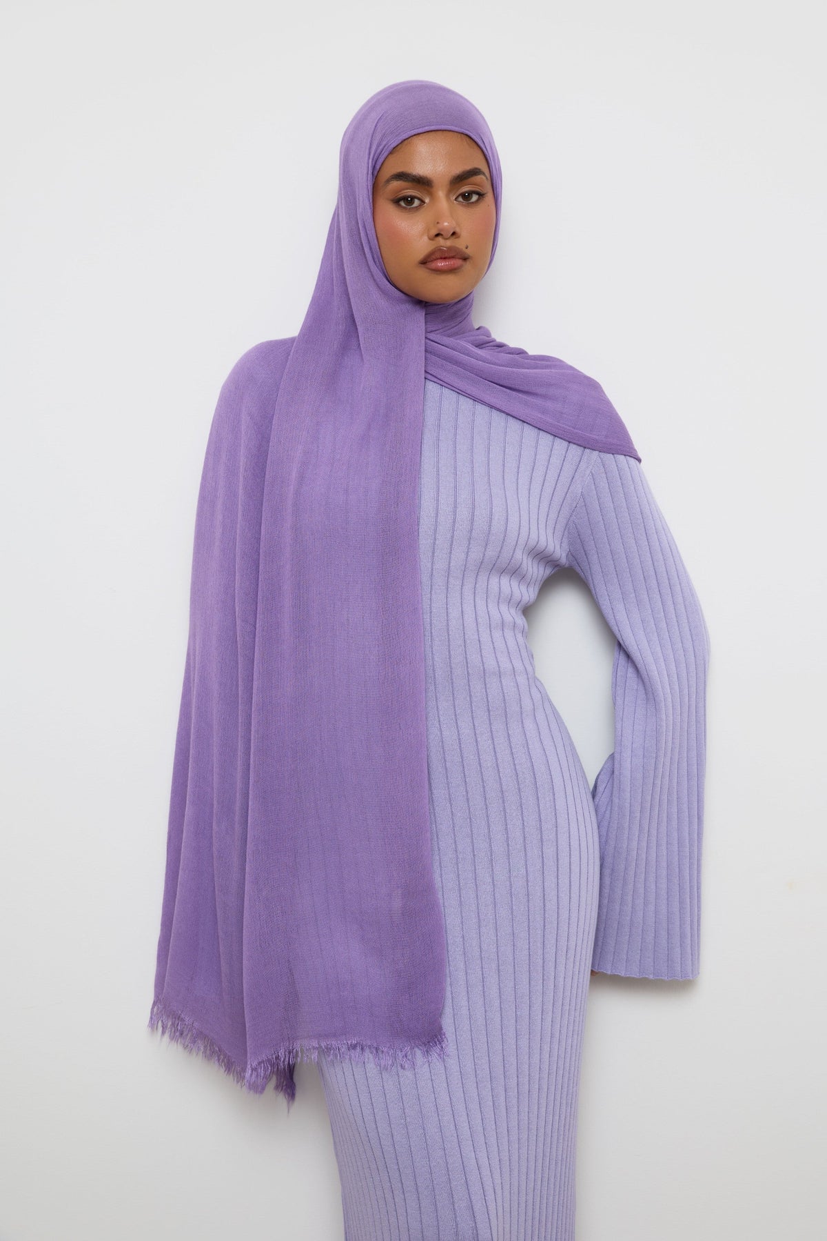 Modal Crinkle Fringe Hijab - Amethyst Hijabs Veiled 